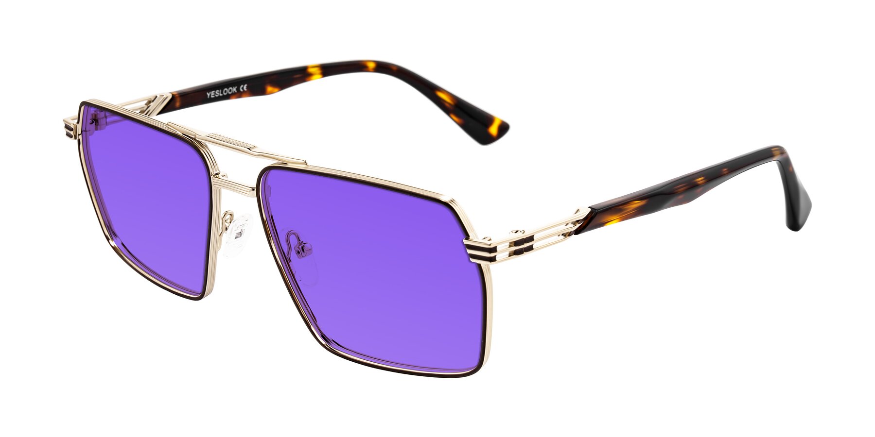 Angle of Nasuma in Gold/Tortoise with Purple Tinted Lenses