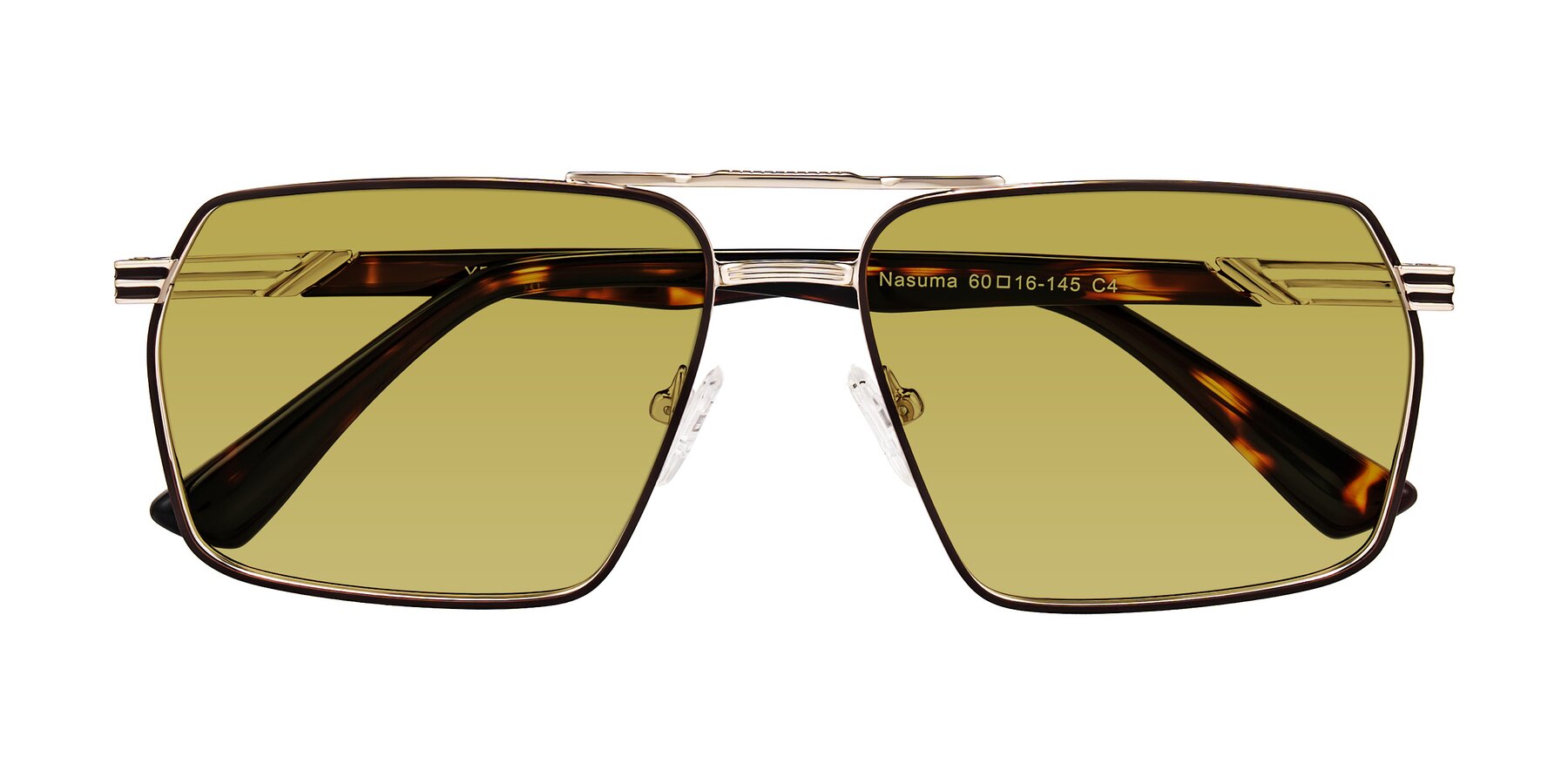 Folded Front of Nasuma in Gold/Tortoise with Champagne Tinted Lenses