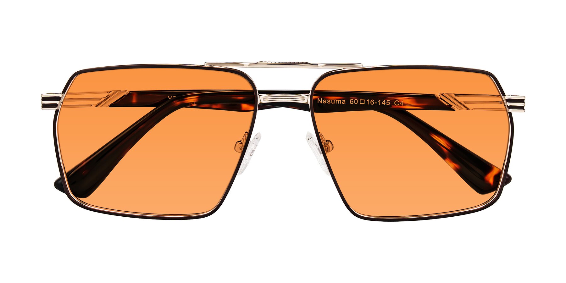 Folded Front of Nasuma in Gold/Tortoise with Orange Tinted Lenses
