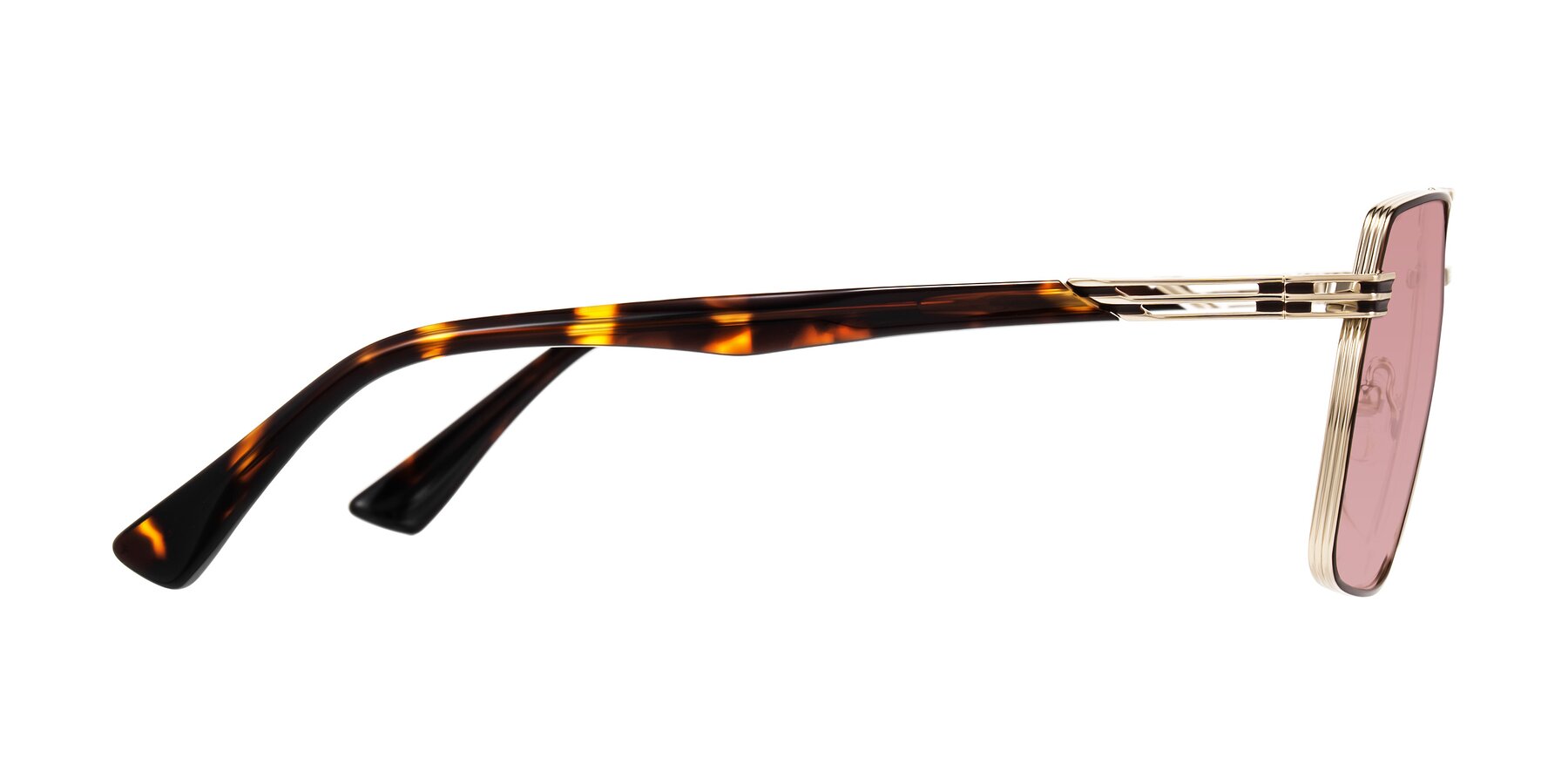 Side of Nasuma in Gold/Tortoise with Medium Garnet Tinted Lenses