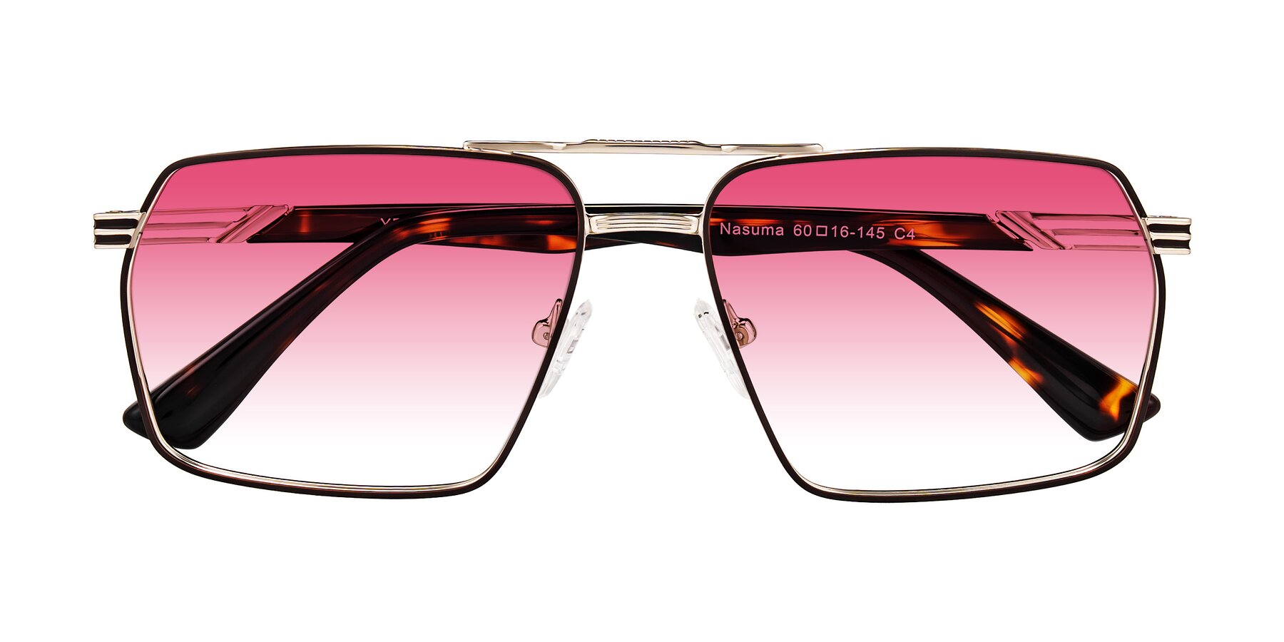 Folded Front of Nasuma in Gold/Tortoise with Pink Gradient Lenses