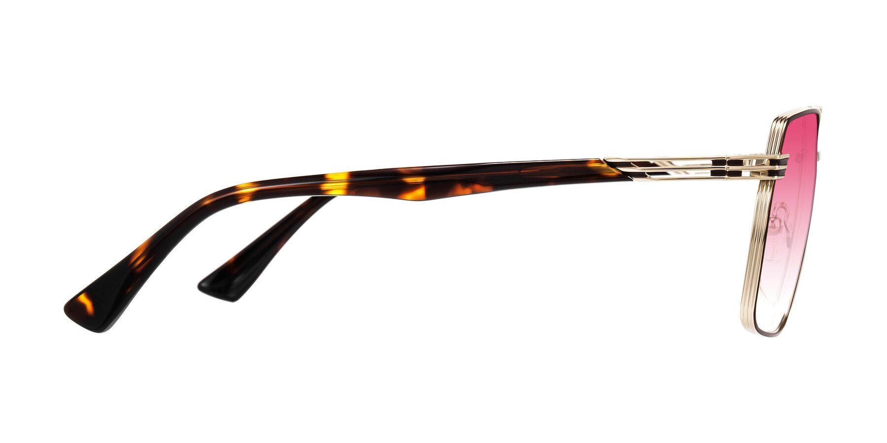 Side of Nasuma in Gold/Tortoise with Pink Gradient Lenses