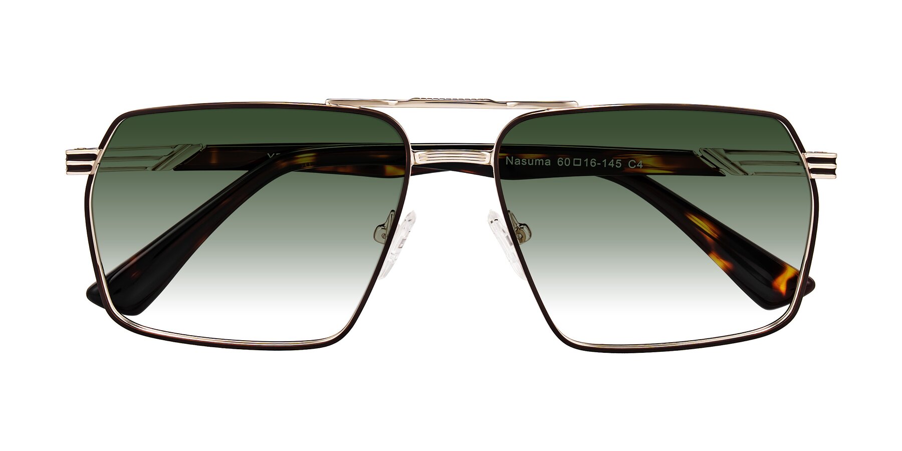 Folded Front of Nasuma in Gold/Tortoise with Green Gradient Lenses