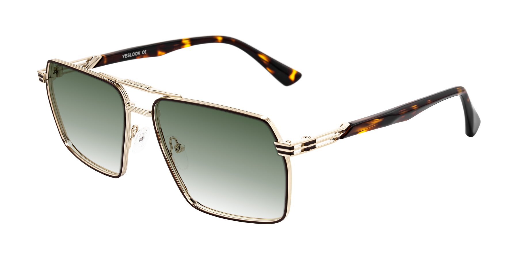 Angle of Nasuma in Gold/Tortoise with Green Gradient Lenses