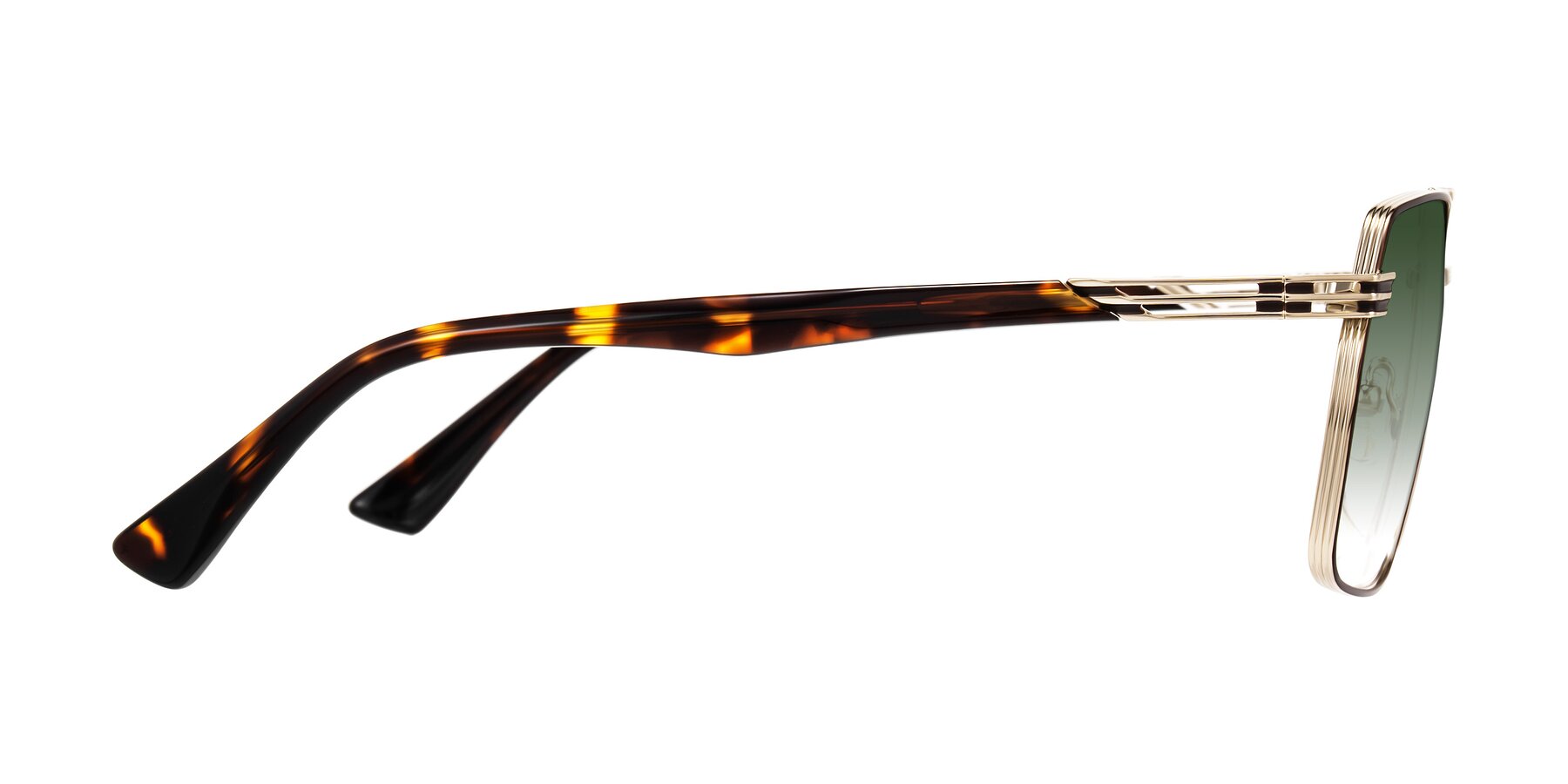 Side of Nasuma in Gold/Tortoise with Green Gradient Lenses