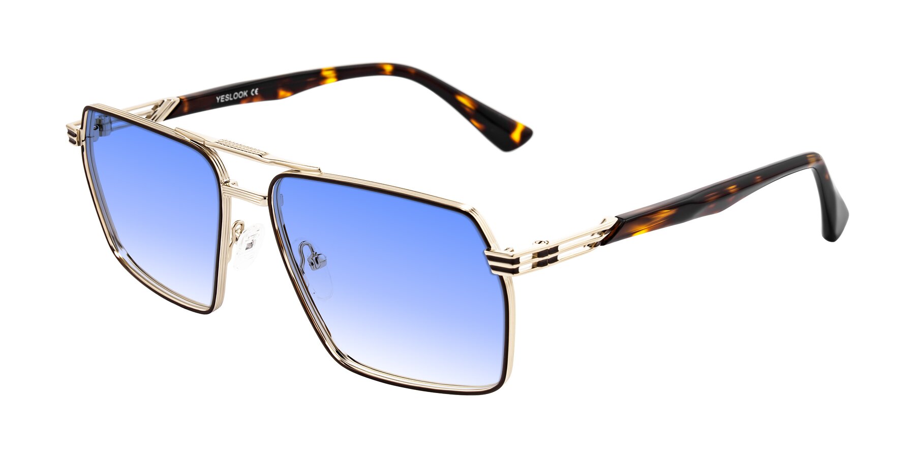 Angle of Nasuma in Gold/Tortoise with Blue Gradient Lenses