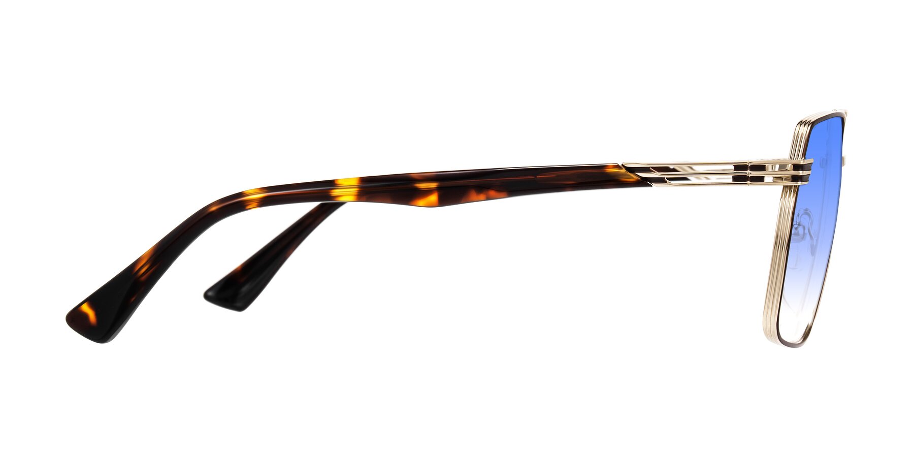 Side of Nasuma in Gold/Tortoise with Blue Gradient Lenses