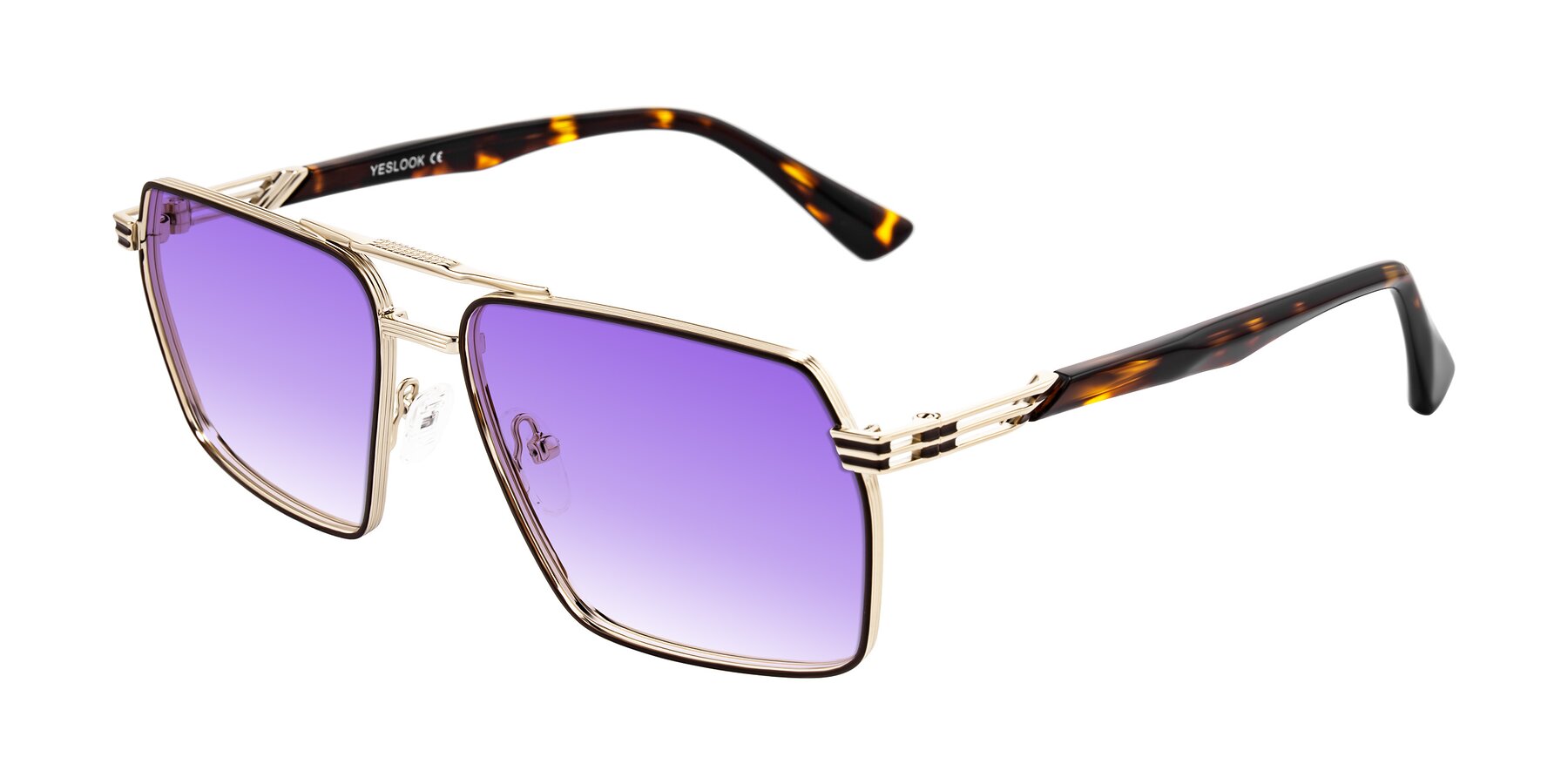 Angle of Nasuma in Gold/Tortoise with Purple Gradient Lenses