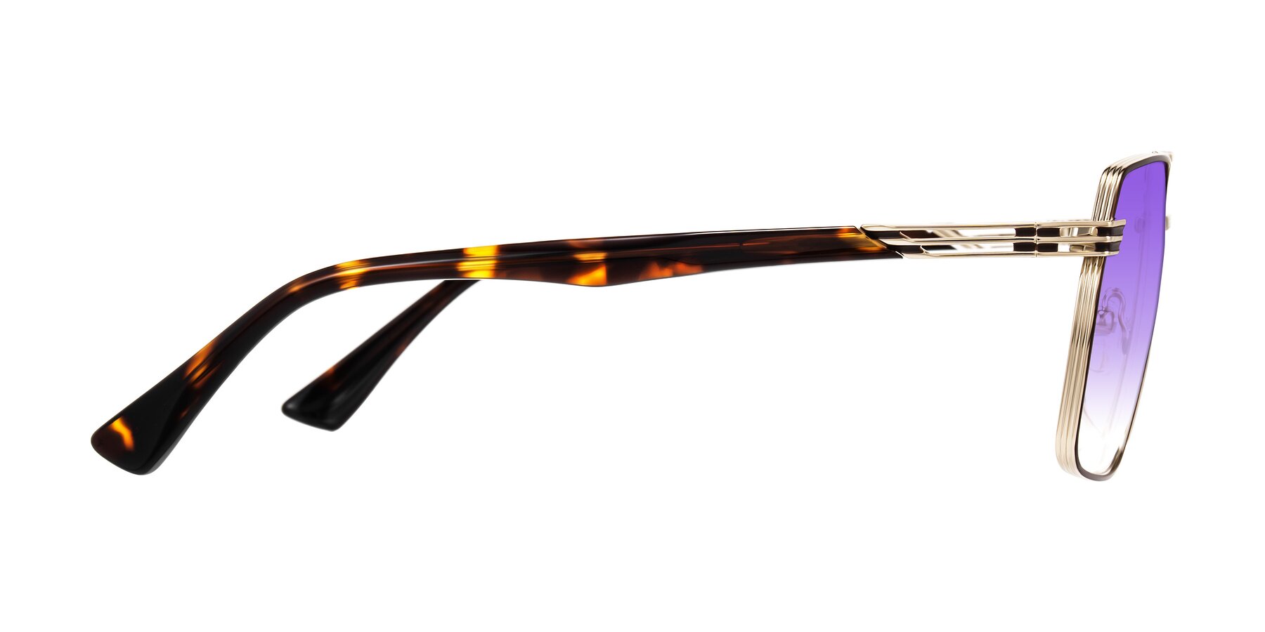 Side of Nasuma in Gold/Tortoise with Purple Gradient Lenses