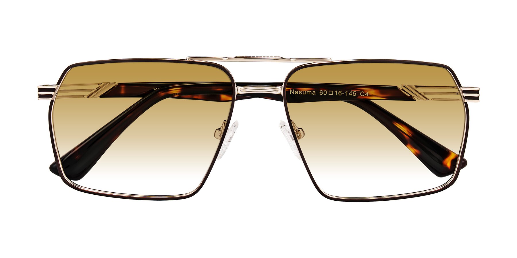 Folded Front of Nasuma in Gold/Tortoise with Champagne Gradient Lenses