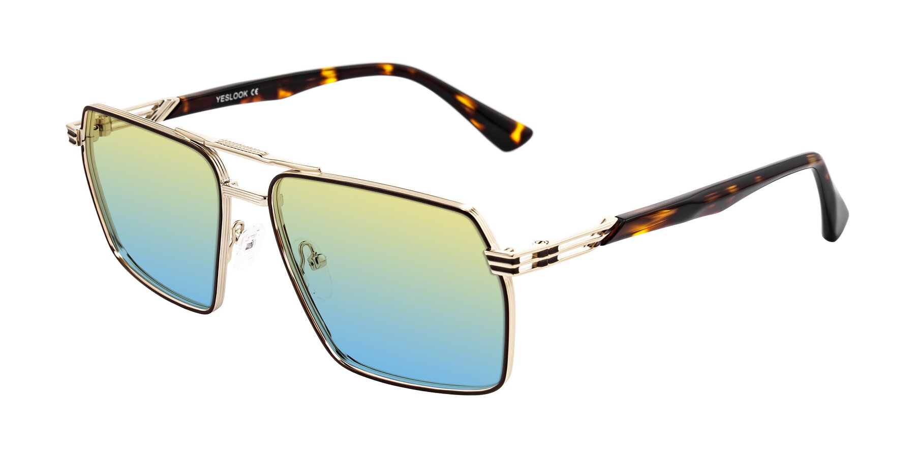 Angle of Nasuma in Gold/Tortoise with Yellow / Blue Gradient Lenses