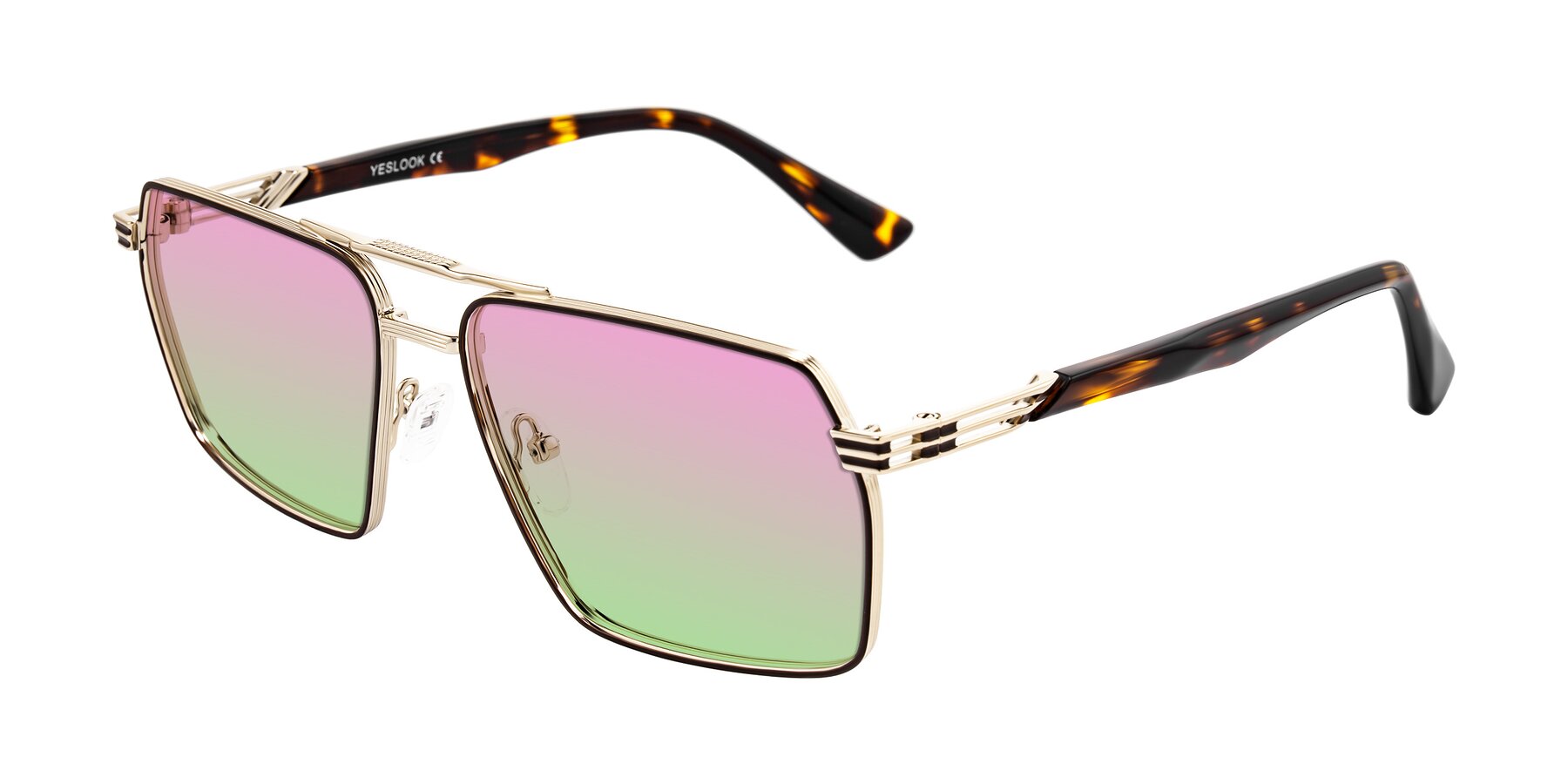 Angle of Nasuma in Gold/Tortoise with Pink / Green Gradient Lenses