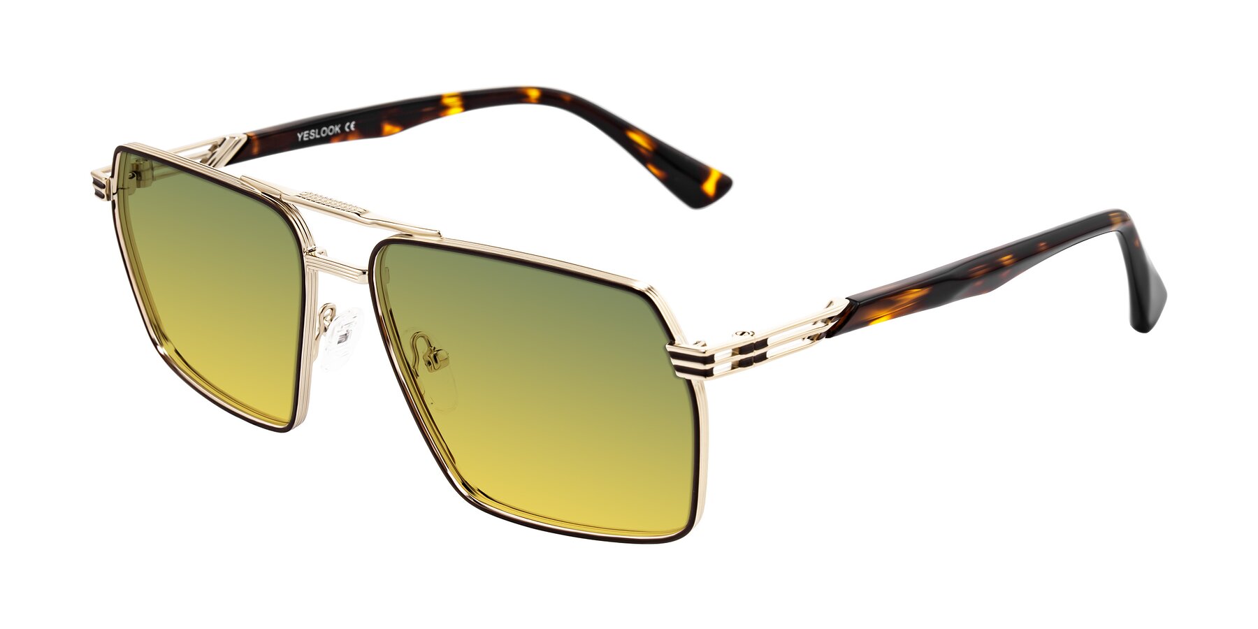 Angle of Nasuma in Gold/Tortoise with Green / Yellow Gradient Lenses