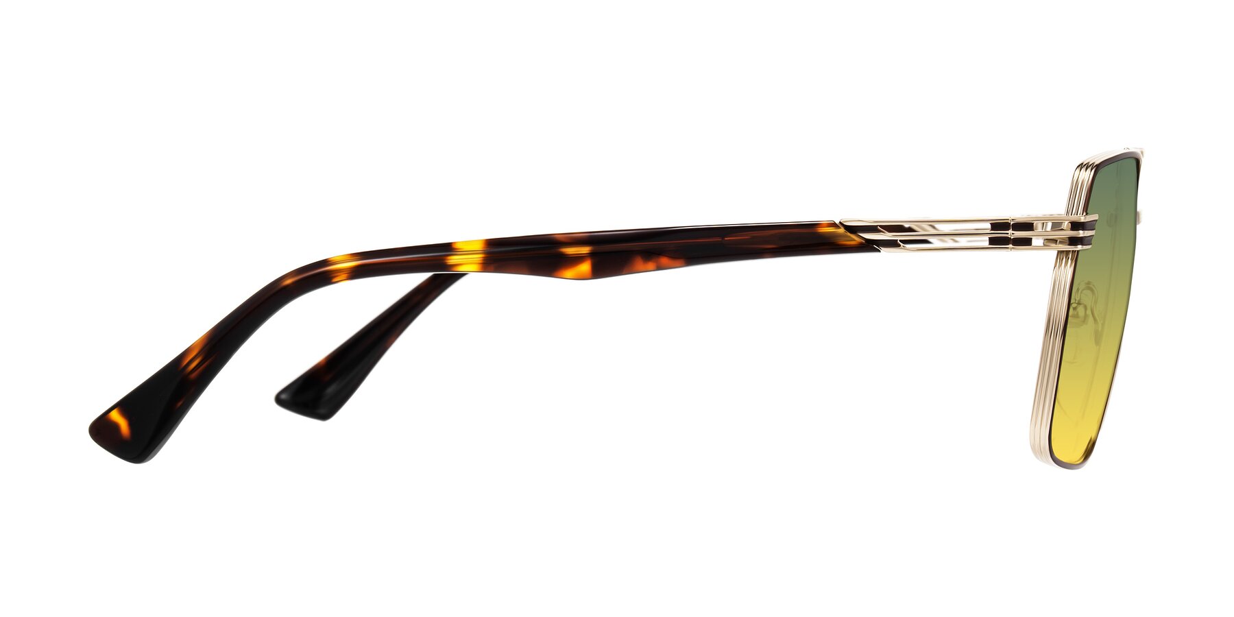 Side of Nasuma in Gold/Tortoise with Green / Yellow Gradient Lenses