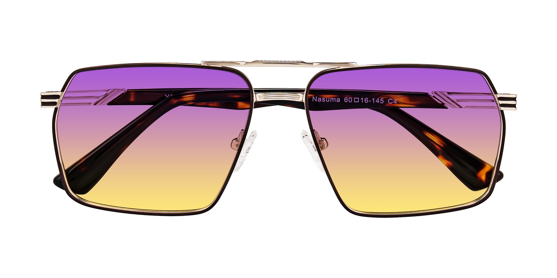Folded Front of Nasuma in Gold/Tortoise with Purple / Yellow Gradient Lenses