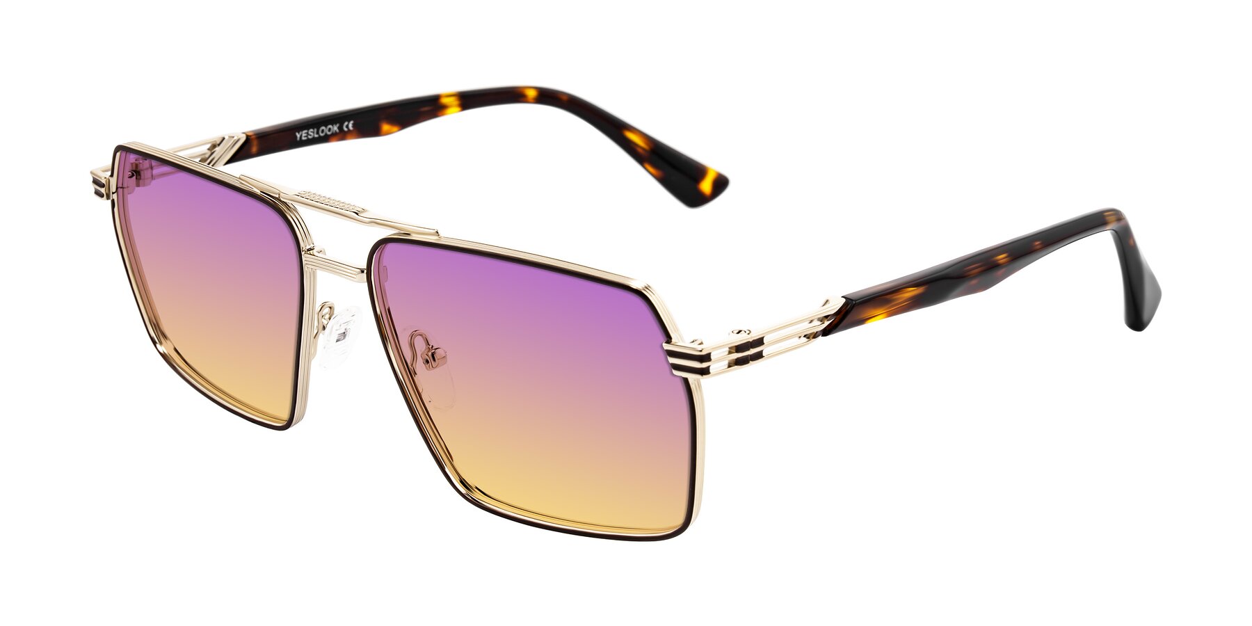 Angle of Nasuma in Gold/Tortoise with Purple / Yellow Gradient Lenses