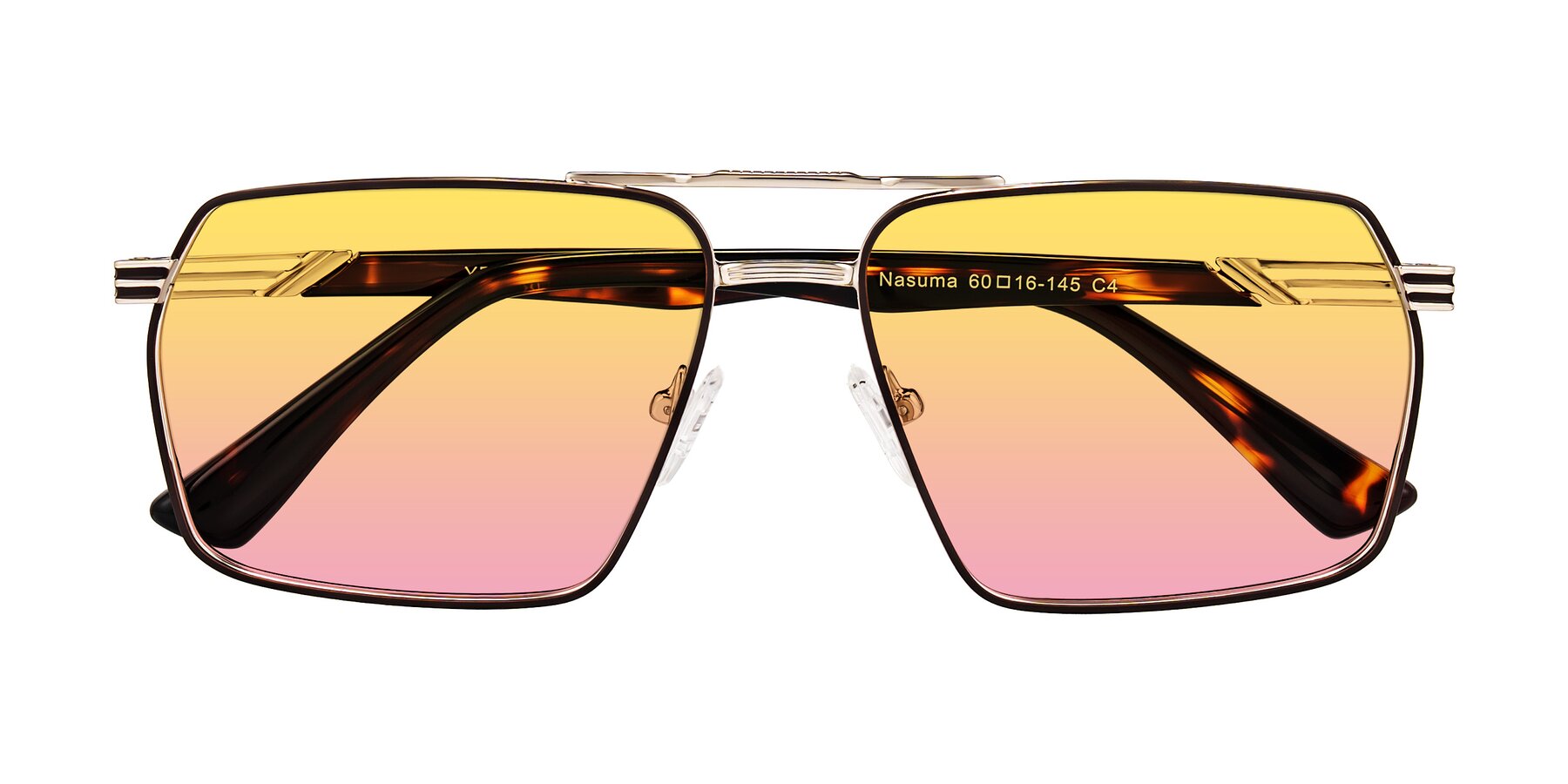 Gold/Tortoise Metals Double Bridge Square Gradient Sunglasses with ...