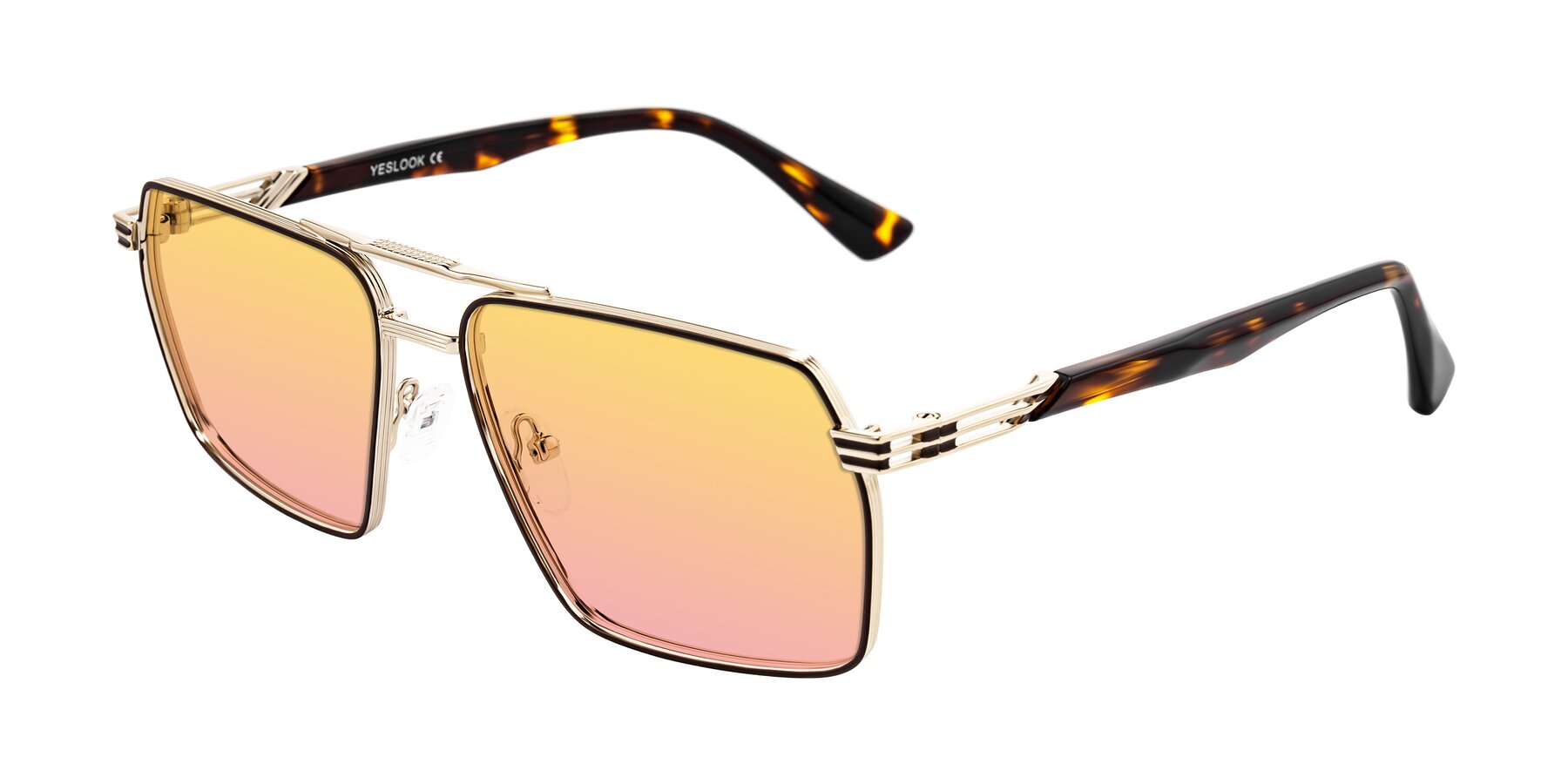 Gold/Tortoise Metals Double Bridge Square Gradient Sunglasses with ...
