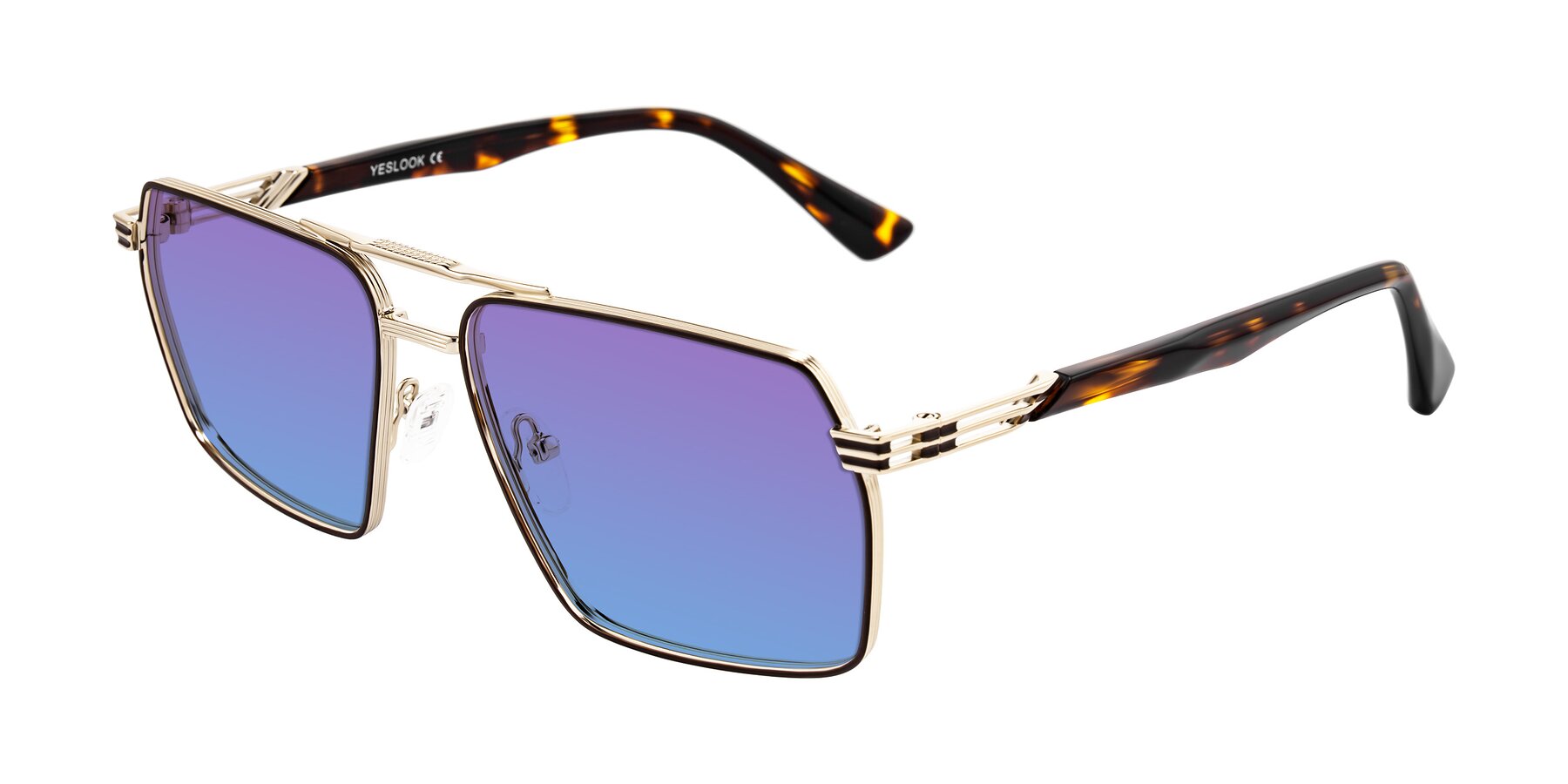 Angle of Nasuma in Gold/Tortoise with Purple / Blue Gradient Lenses