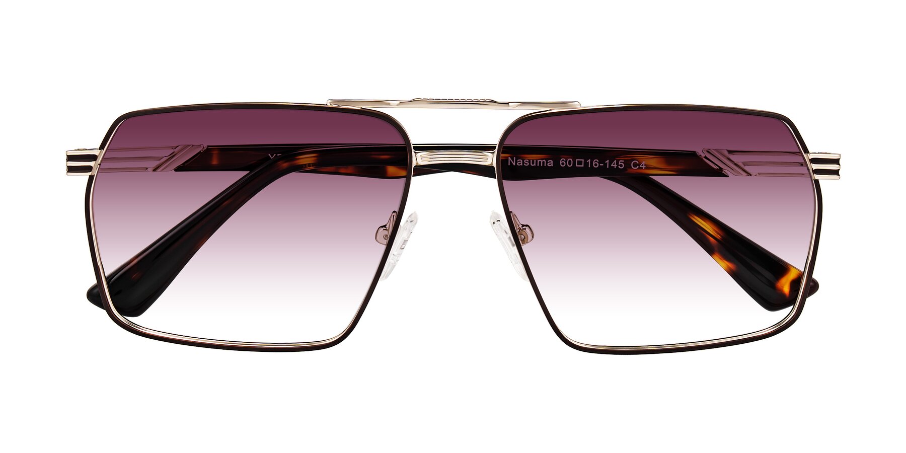 Folded Front of Nasuma in Gold/Tortoise with Wine Gradient Lenses