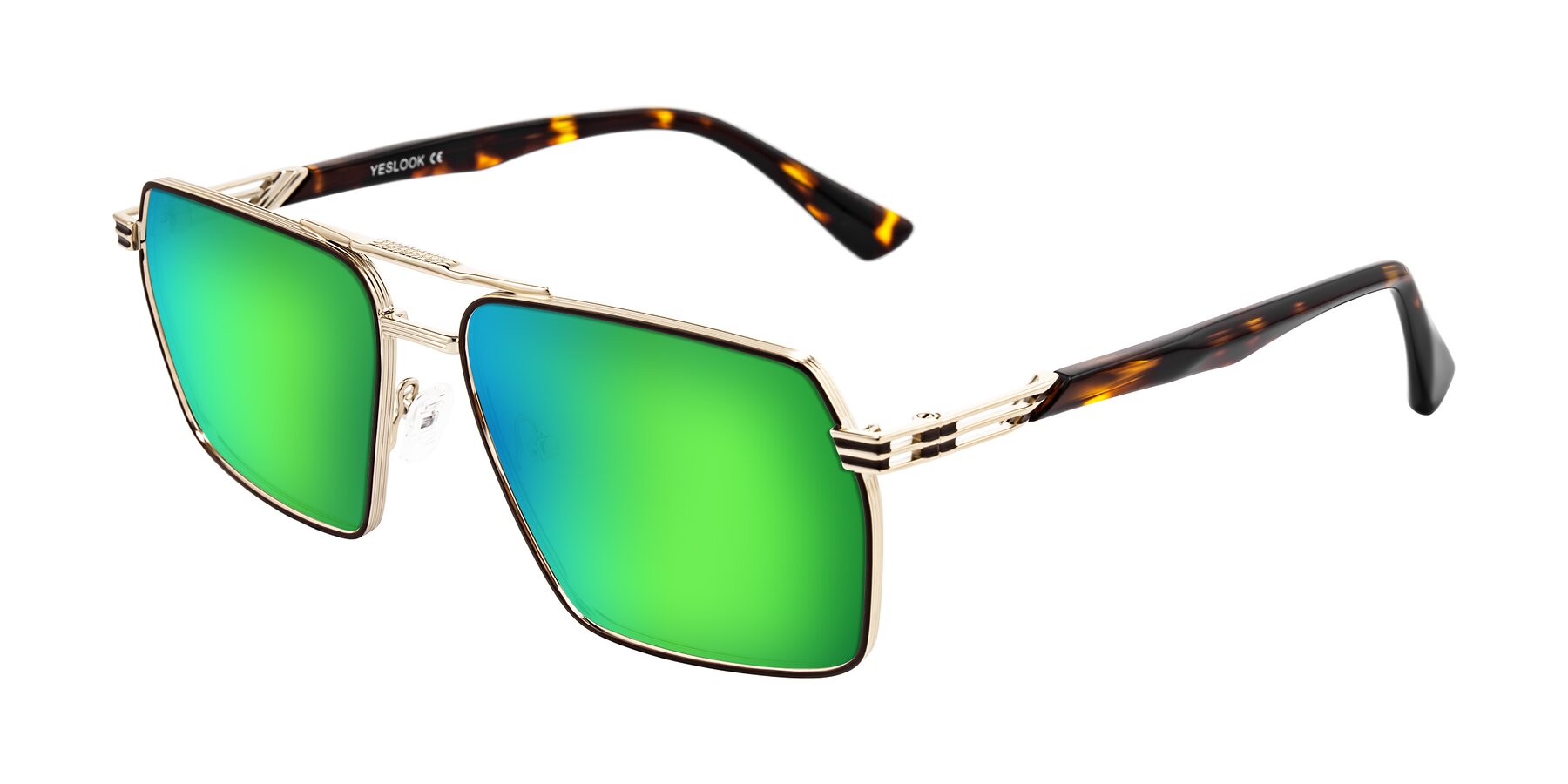 Angle of Nasuma in Gold/Tortoise with Green Mirrored Lenses