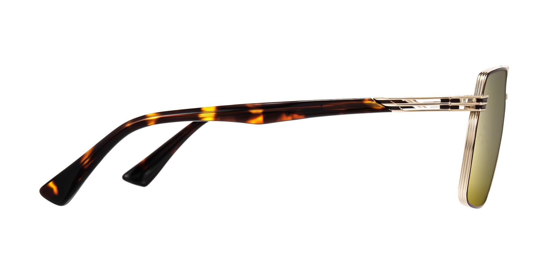 Side of Nasuma in Gold/Tortoise with Gold Mirrored Lenses