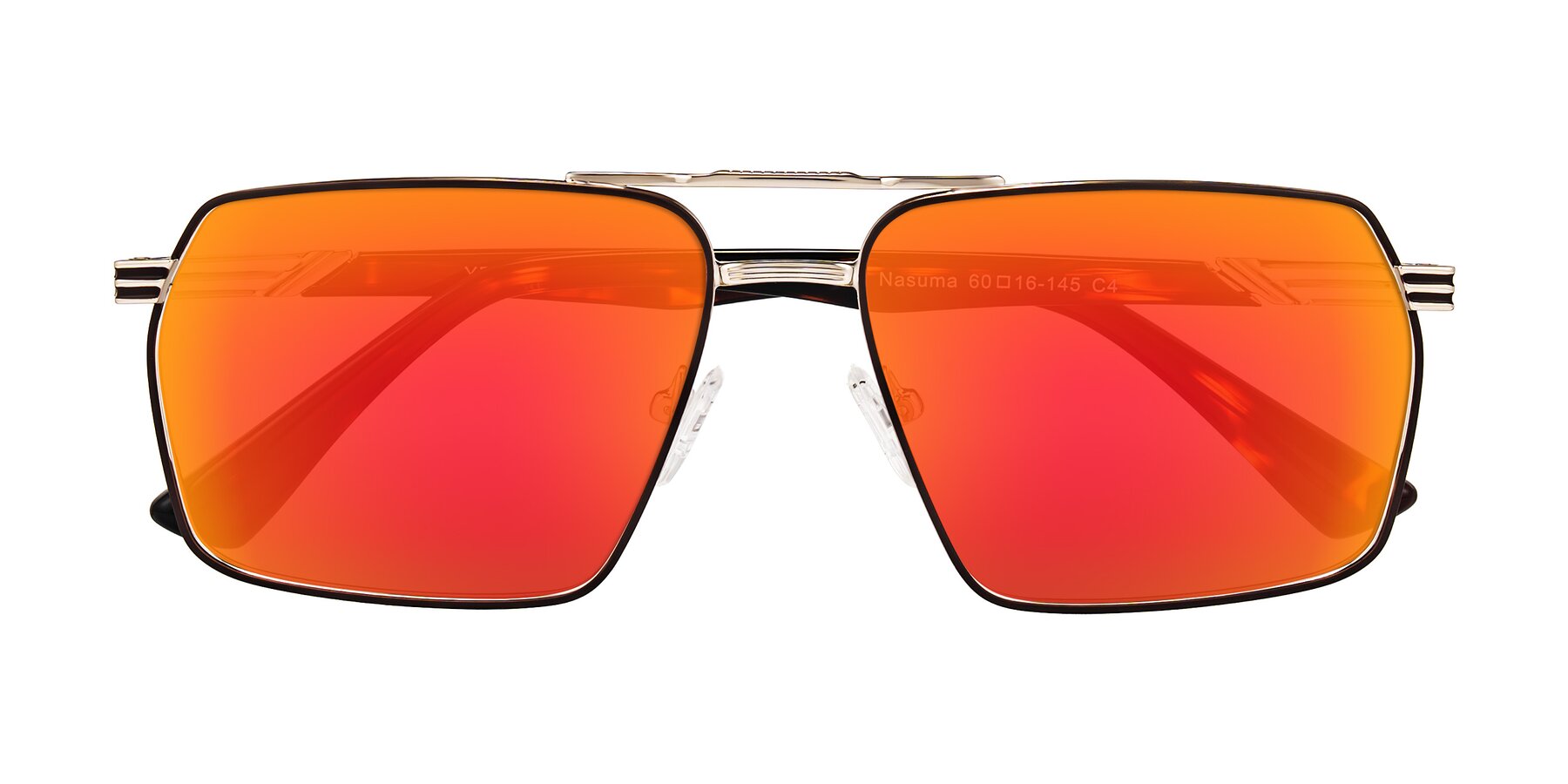 Folded Front of Nasuma in Gold/Tortoise with Red Gold Mirrored Lenses