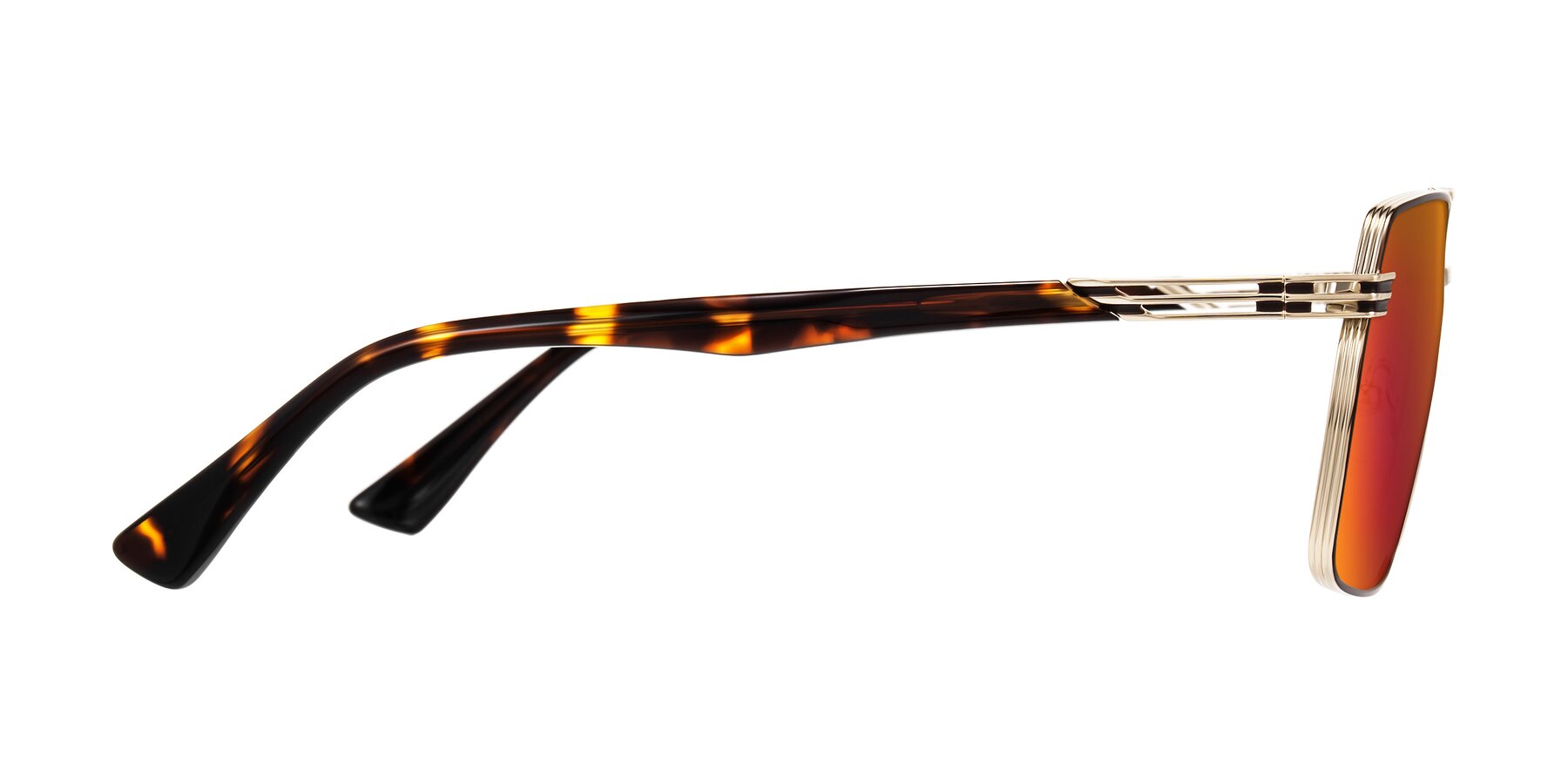 Side of Nasuma in Gold/Tortoise with Red Gold Mirrored Lenses