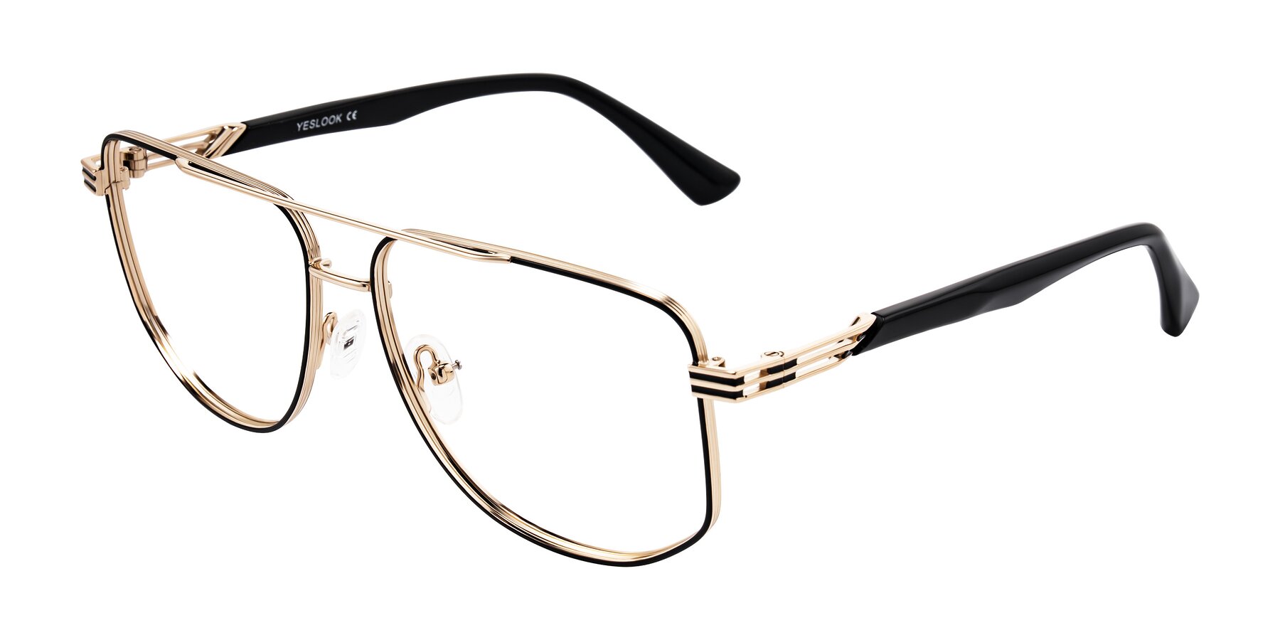 Angle of Lovonin in Gold/Black with Clear Eyeglass Lenses