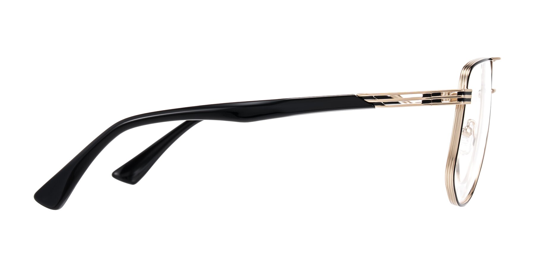 Side of Lovonin in Gold/Black with Clear Eyeglass Lenses