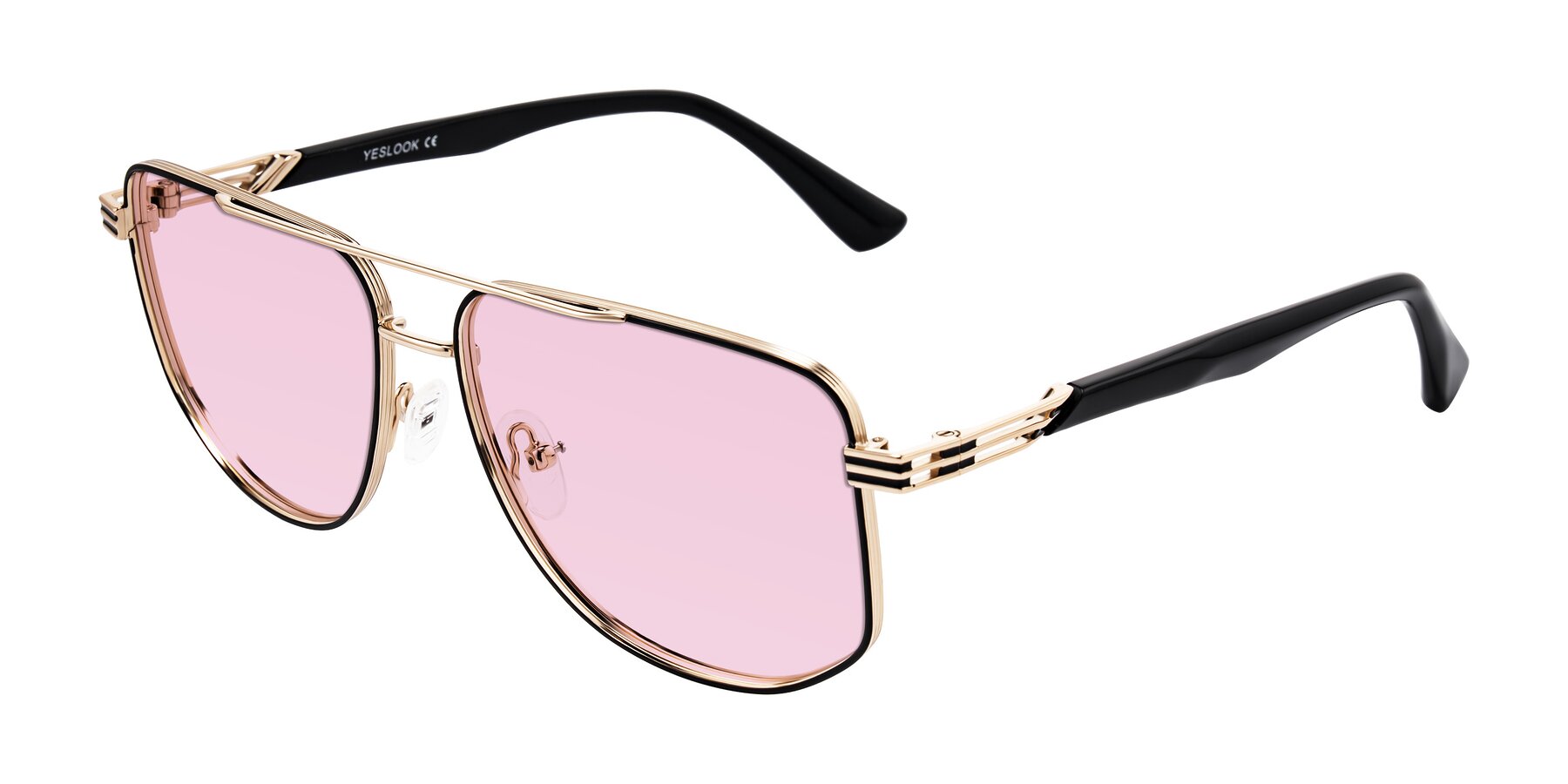 Angle of Lovonin in Gold/Black with Light Pink Tinted Lenses