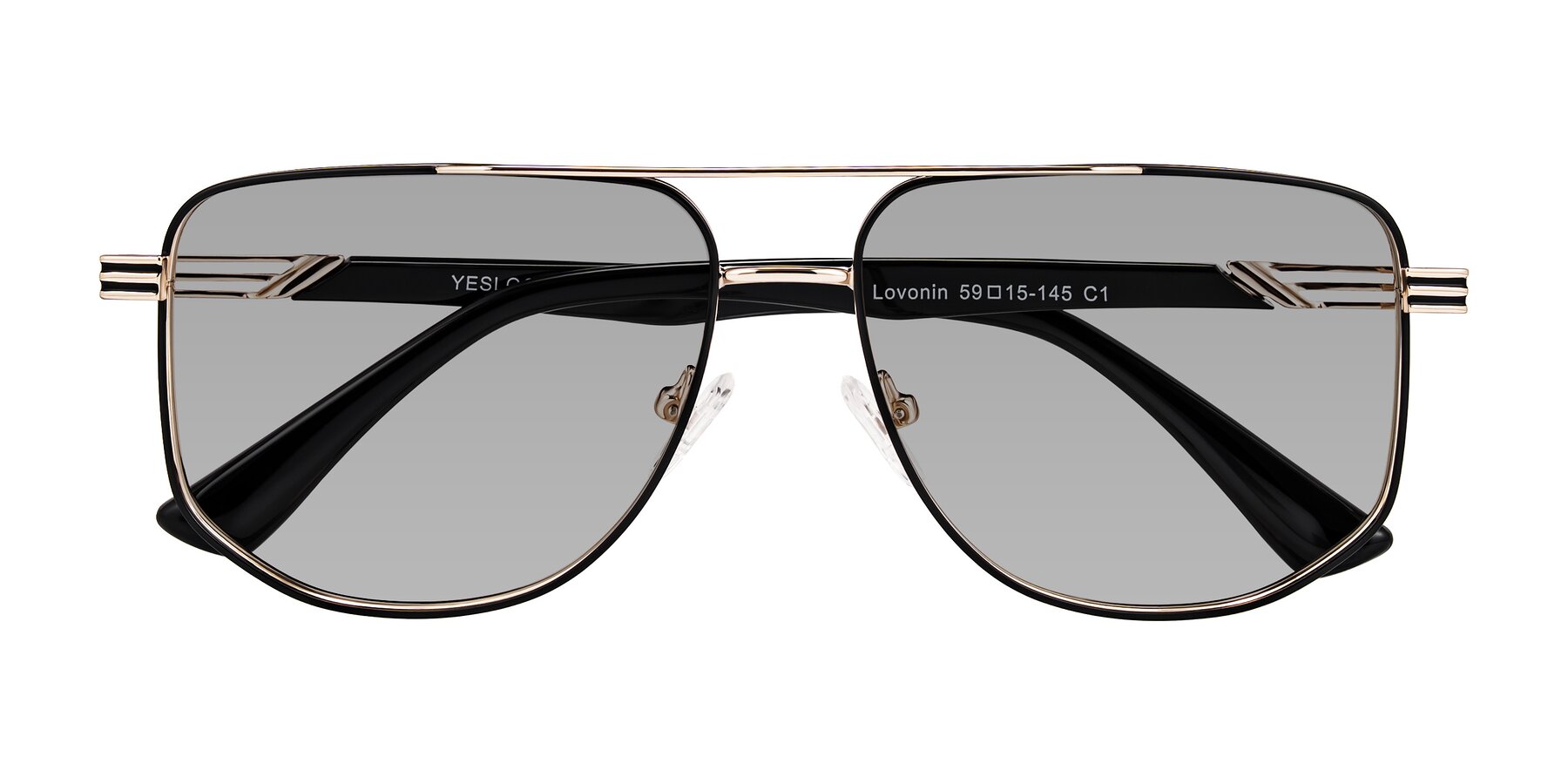 Folded Front of Lovonin in Gold/Black with Light Gray Tinted Lenses