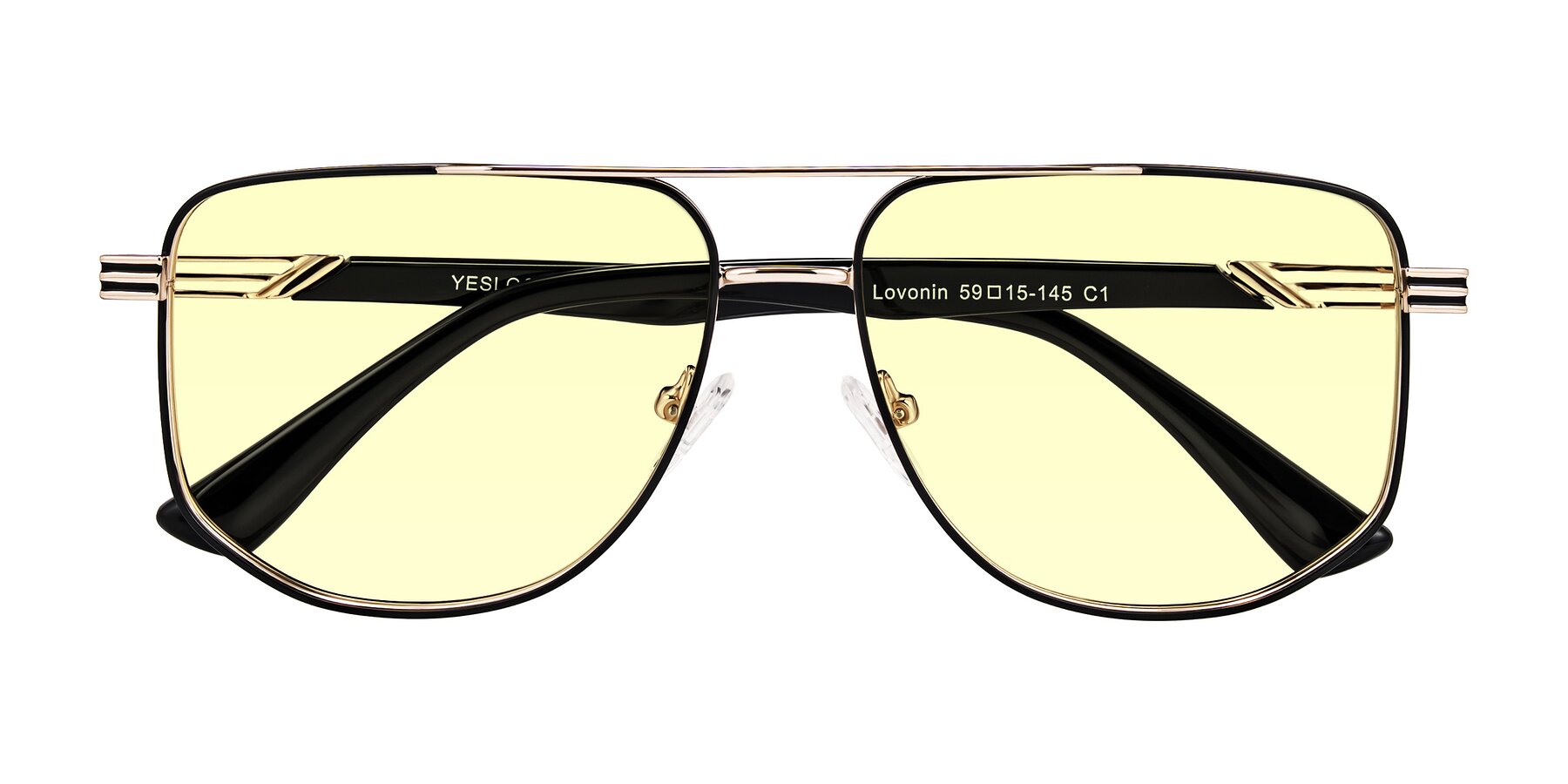 Folded Front of Lovonin in Gold/Black with Light Yellow Tinted Lenses