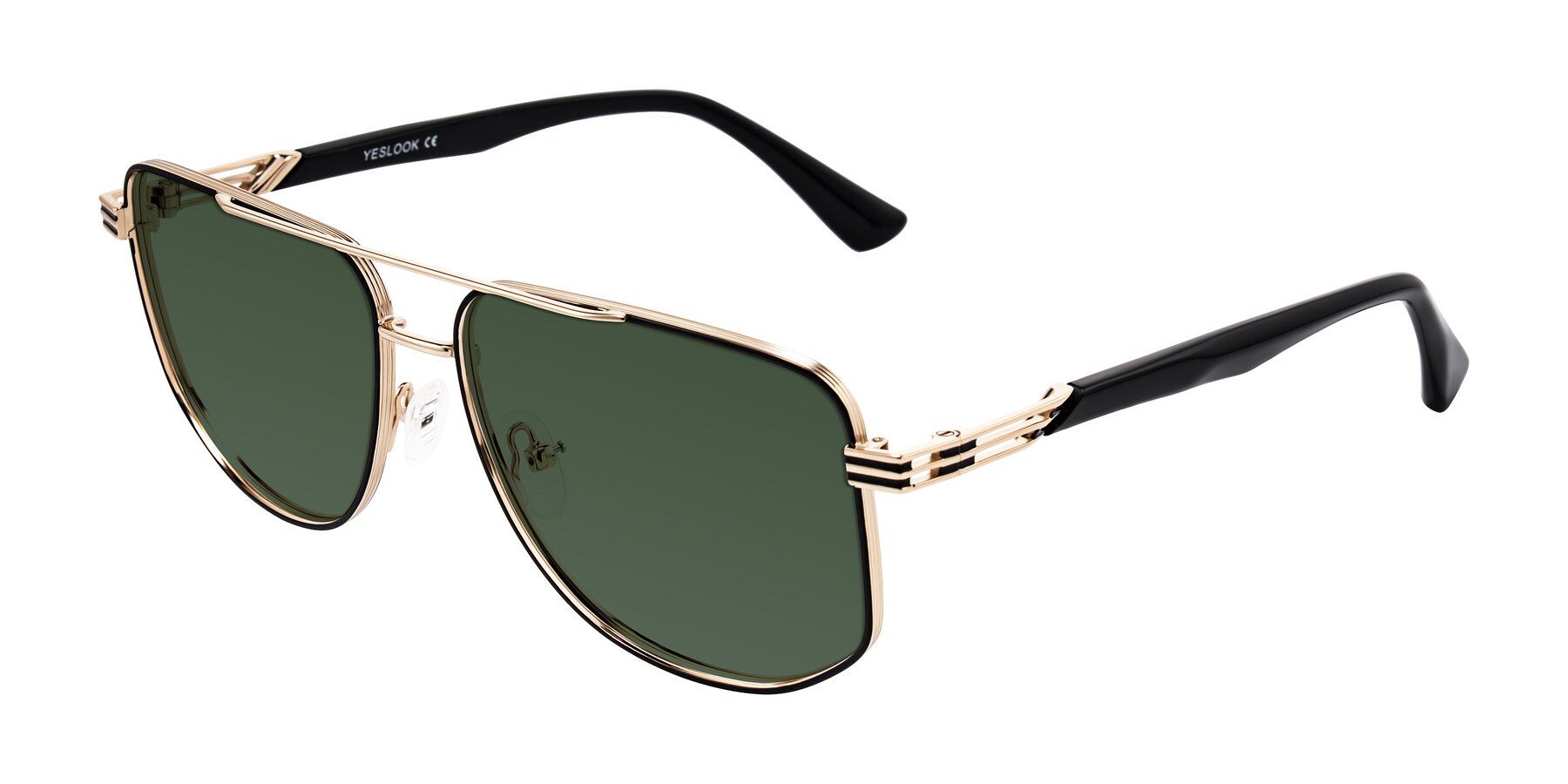 Angle of Lovonin in Gold/Black with Green Tinted Lenses