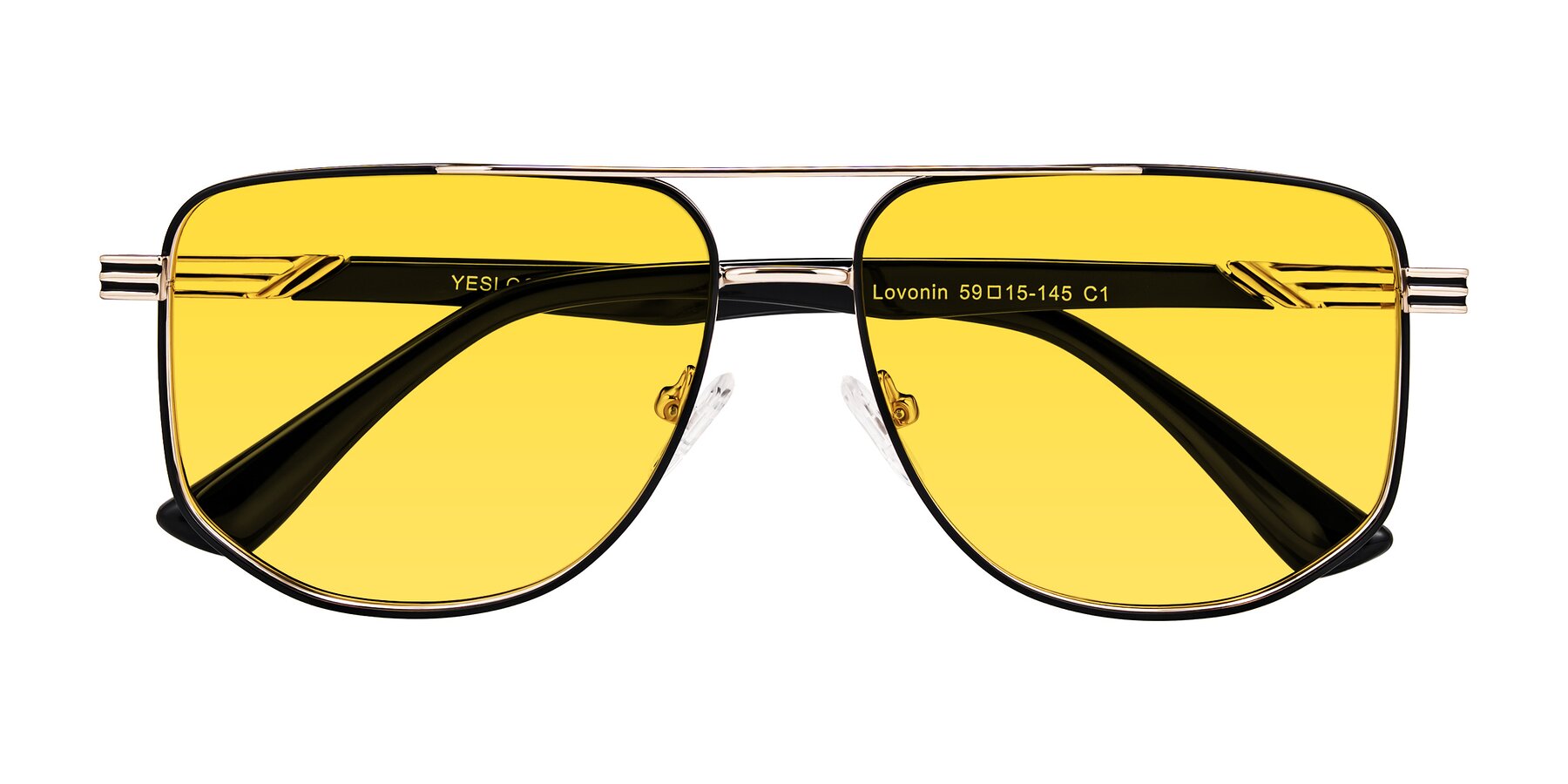 Folded Front of Lovonin in Gold/Black with Yellow Tinted Lenses