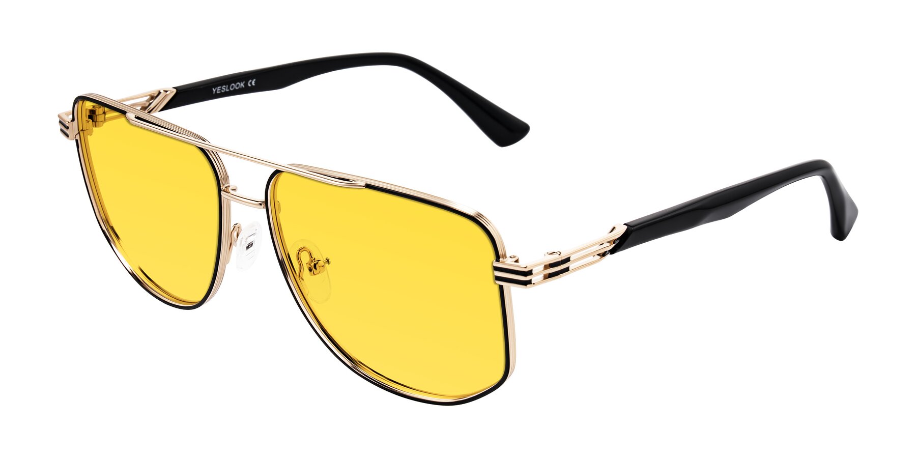 Angle of Lovonin in Gold/Black with Yellow Tinted Lenses