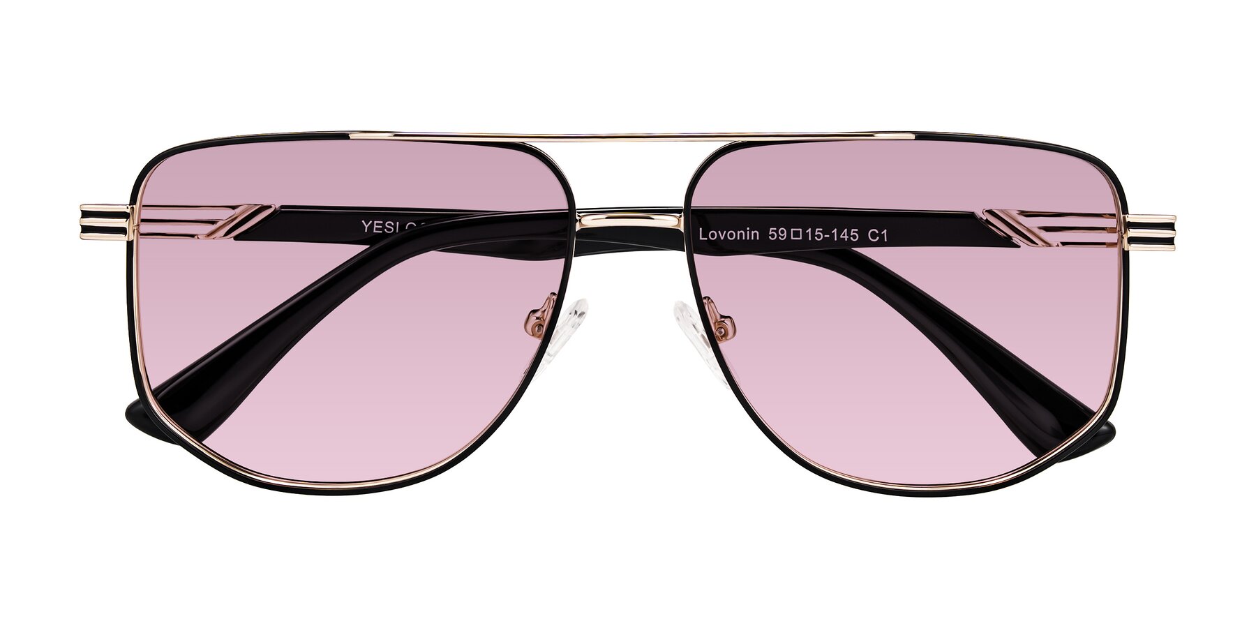 Folded Front of Lovonin in Gold/Black with Light Wine Tinted Lenses