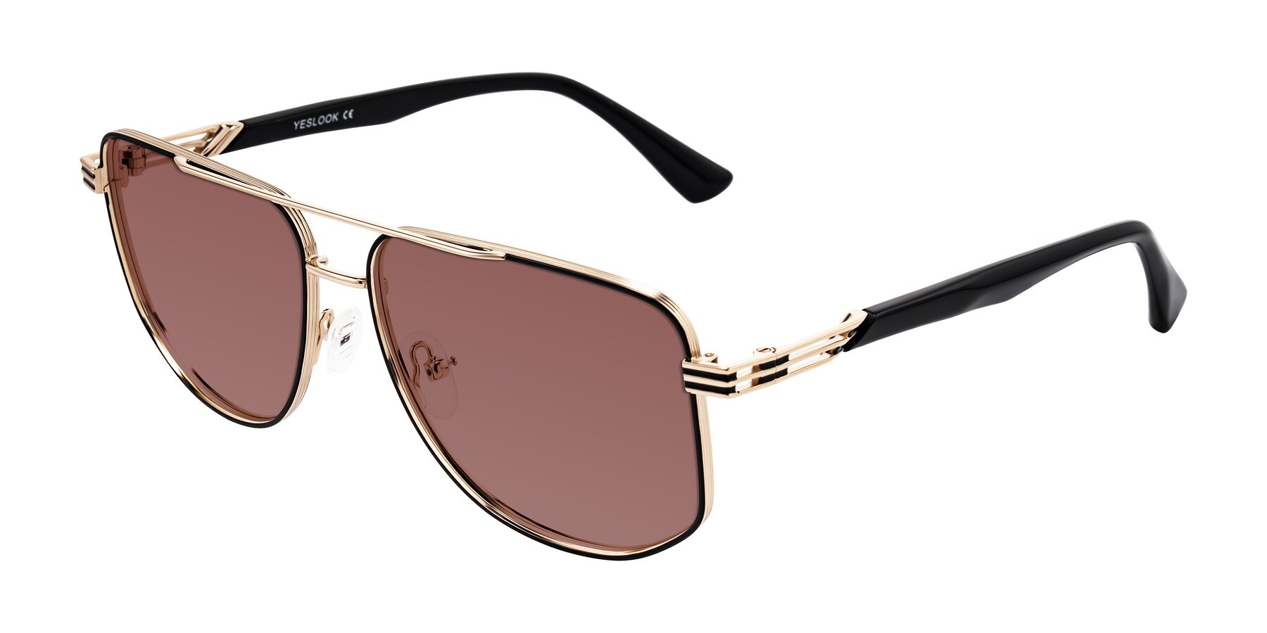 Angle of Lovonin in Gold/Black with Garnet Tinted Lenses