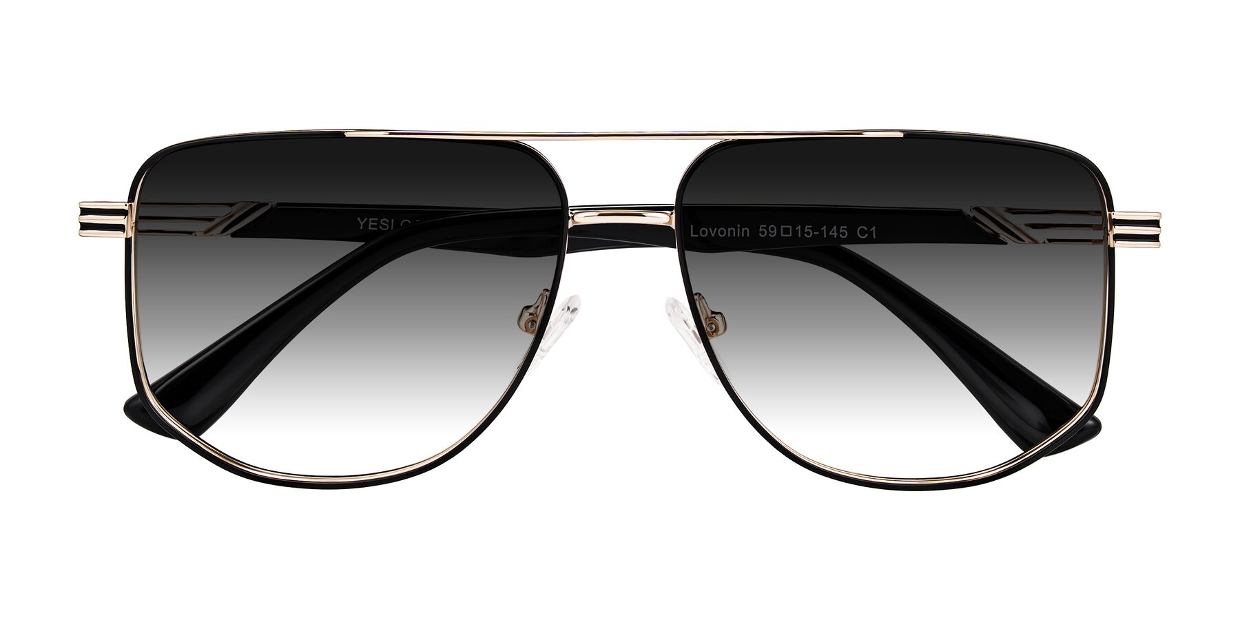 Folded Front of Lovonin in Gold/Black with Gray Gradient Lenses