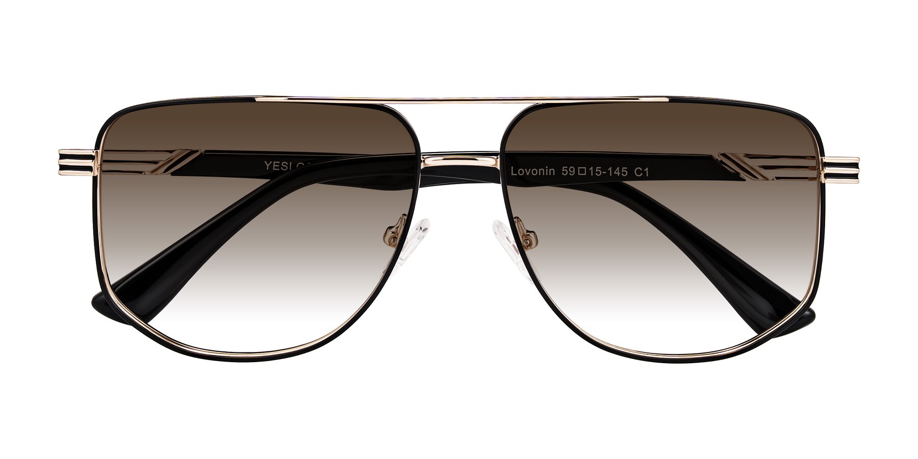 Folded Front of Lovonin in Gold/Black with Brown Gradient Lenses