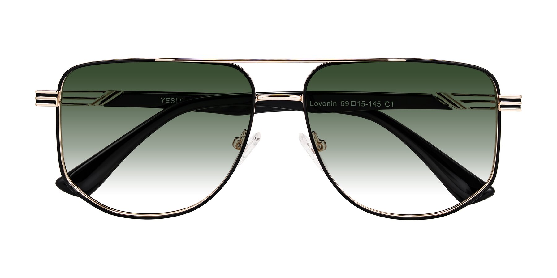 Folded Front of Lovonin in Gold/Black with Green Gradient Lenses