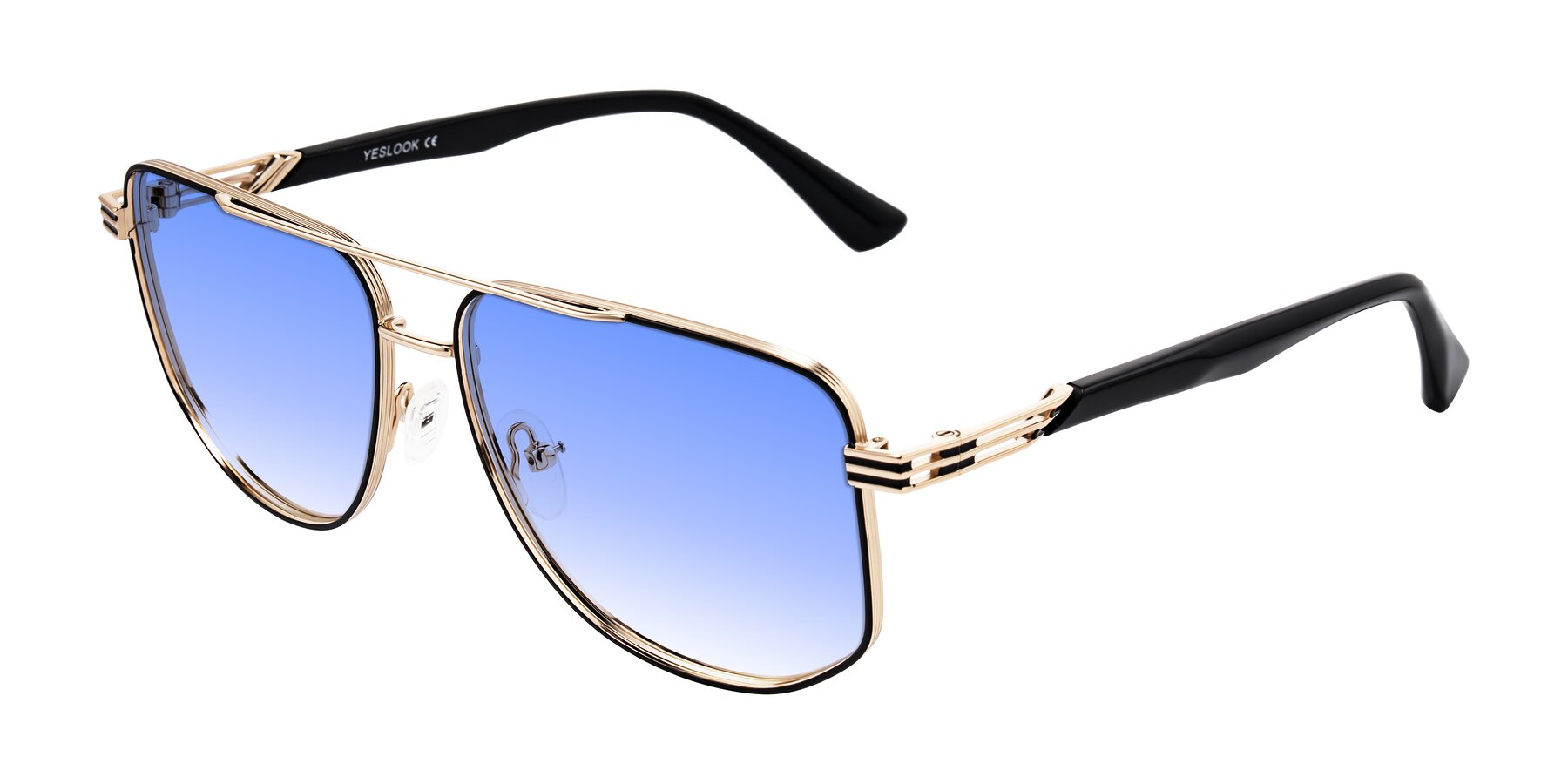 Angle of Lovonin in Gold/Black with Blue Gradient Lenses