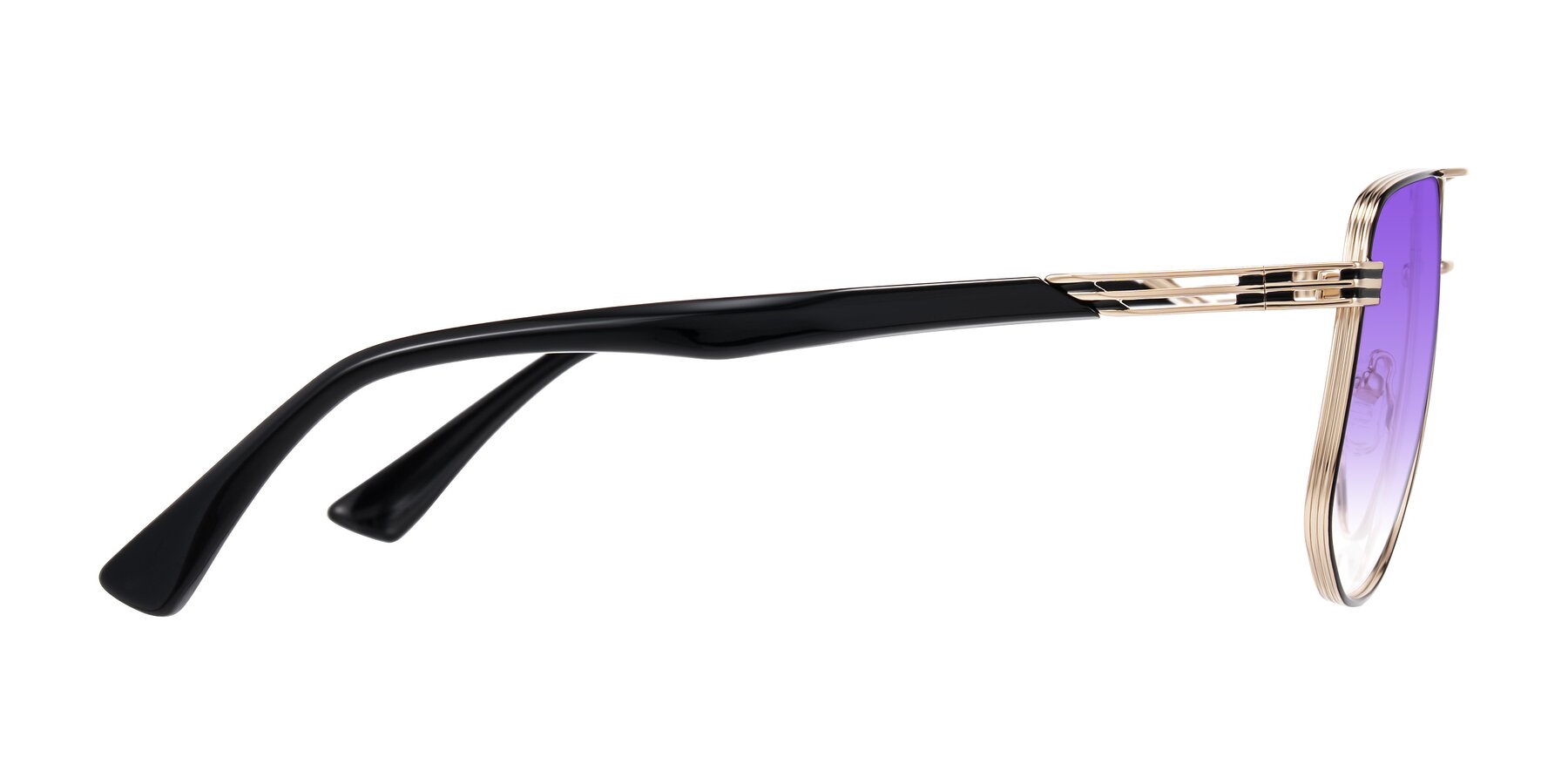 Side of Lovonin in Gold/Black with Purple Gradient Lenses