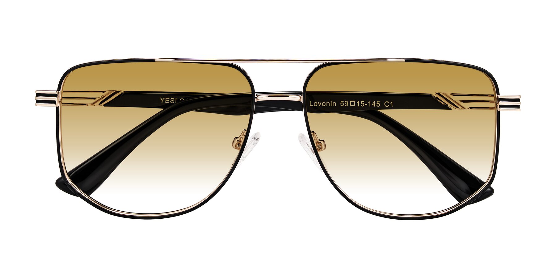 Folded Front of Lovonin in Gold/Black with Champagne Gradient Lenses