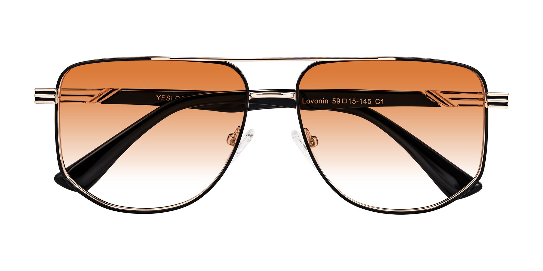 Folded Front of Lovonin in Gold/Black with Orange Gradient Lenses