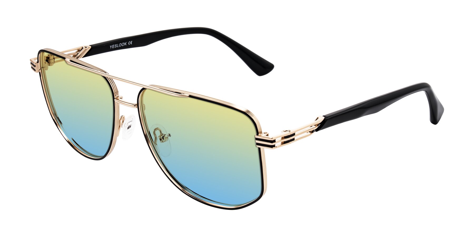 Angle of Lovonin in Gold/Black with Yellow / Blue Gradient Lenses