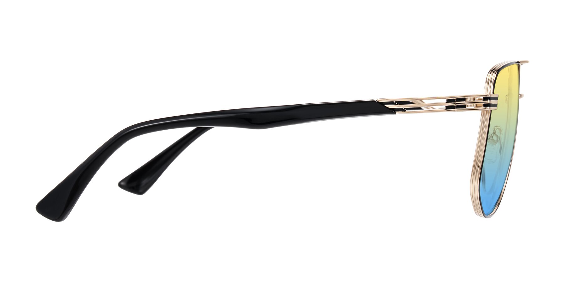 Side of Lovonin in Gold/Black with Yellow / Blue Gradient Lenses