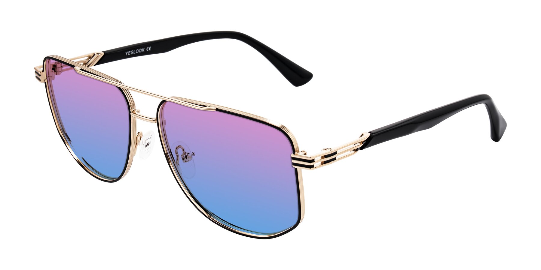Angle of Lovonin in Gold/Black with Pink / Blue Gradient Lenses