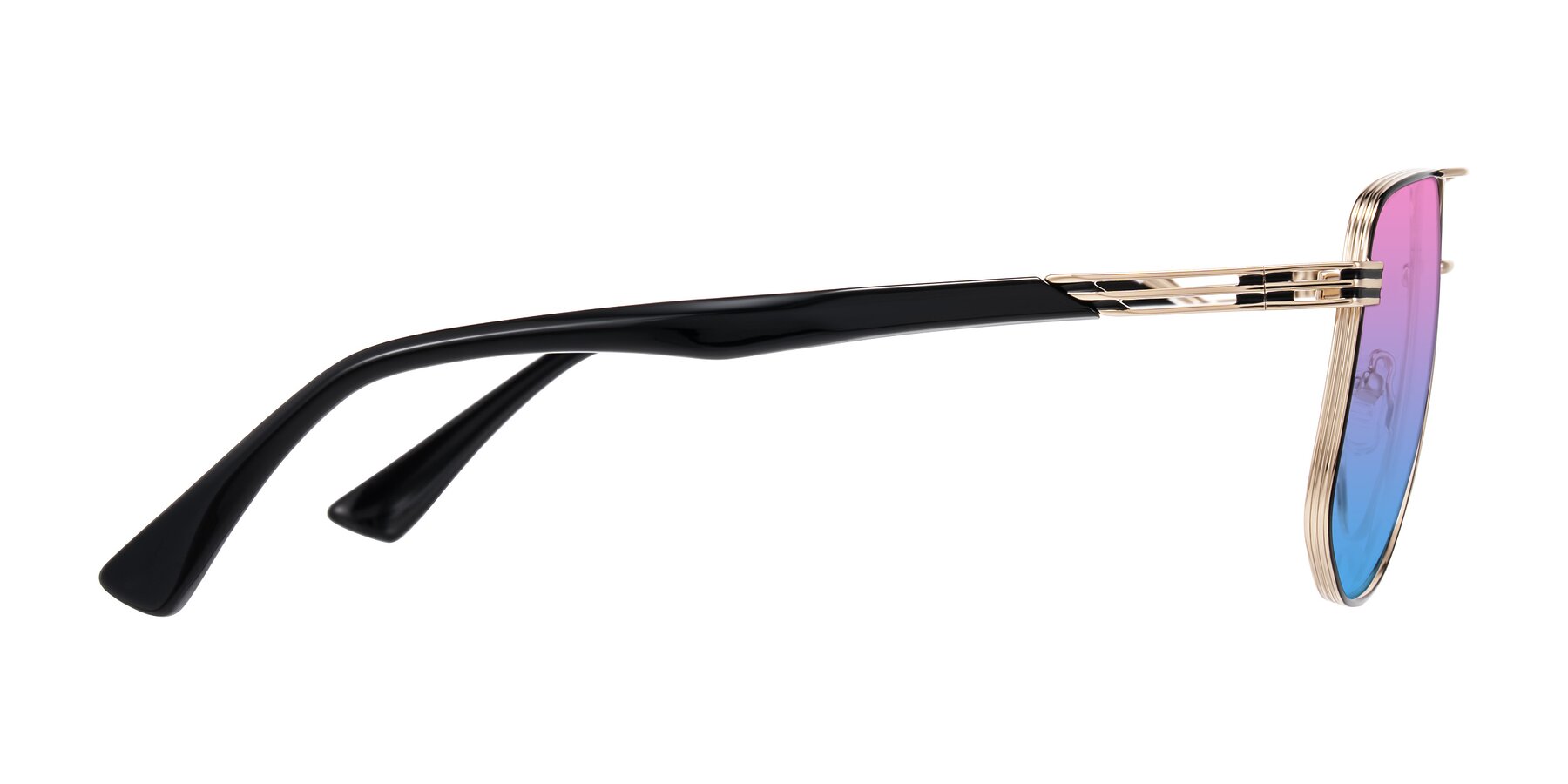 Side of Lovonin in Gold/Black with Pink / Blue Gradient Lenses