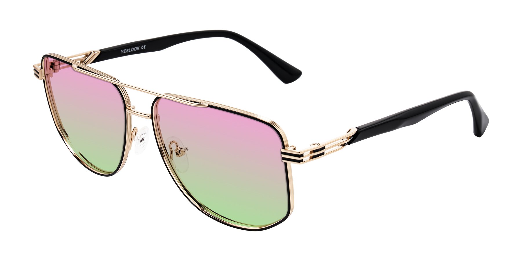 Angle of Lovonin in Gold/Black with Pink / Green Gradient Lenses